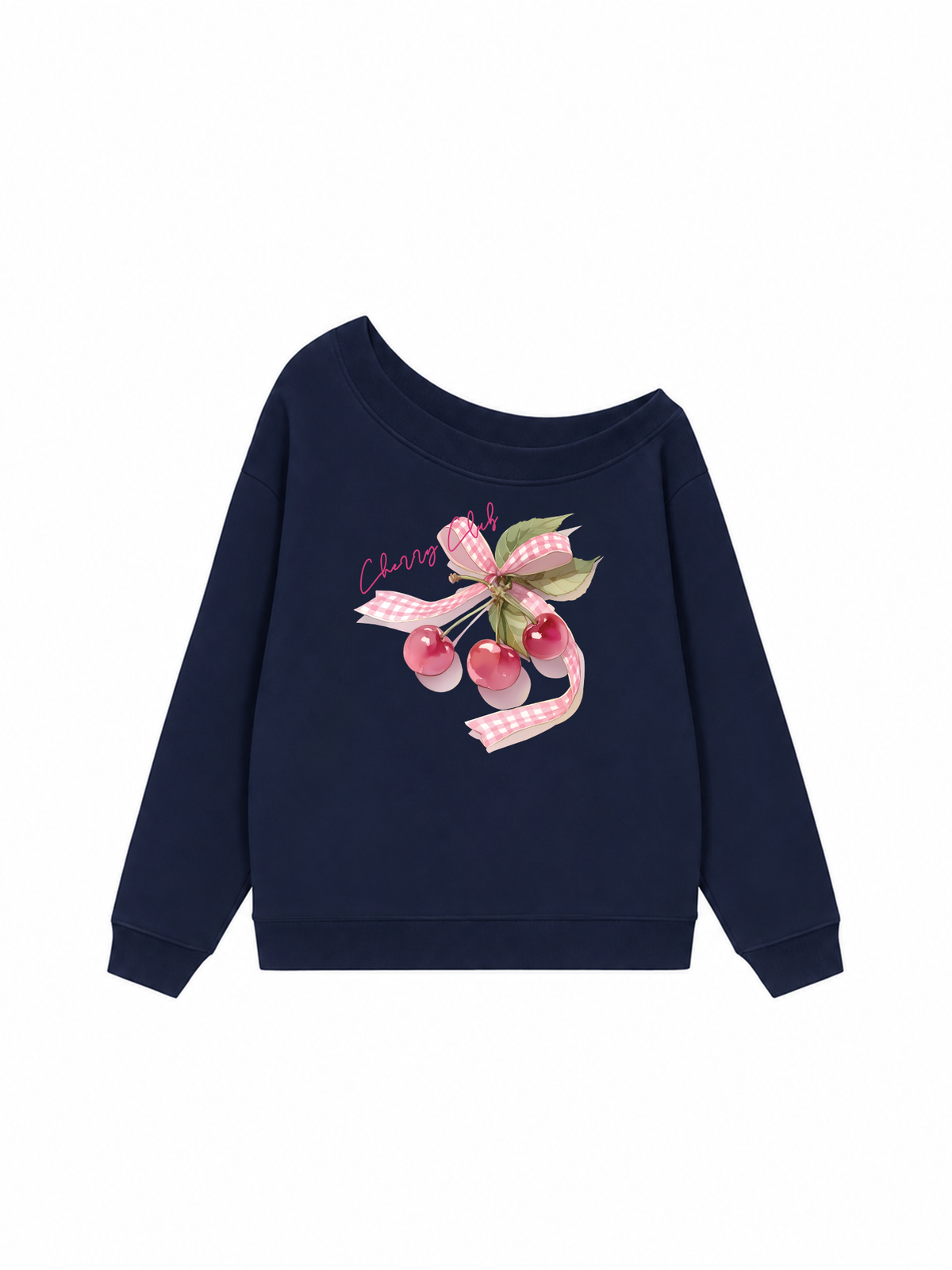 Áo Sweater Lệch Vai Nỉ Hai Da Cherry Club Pink Plaid