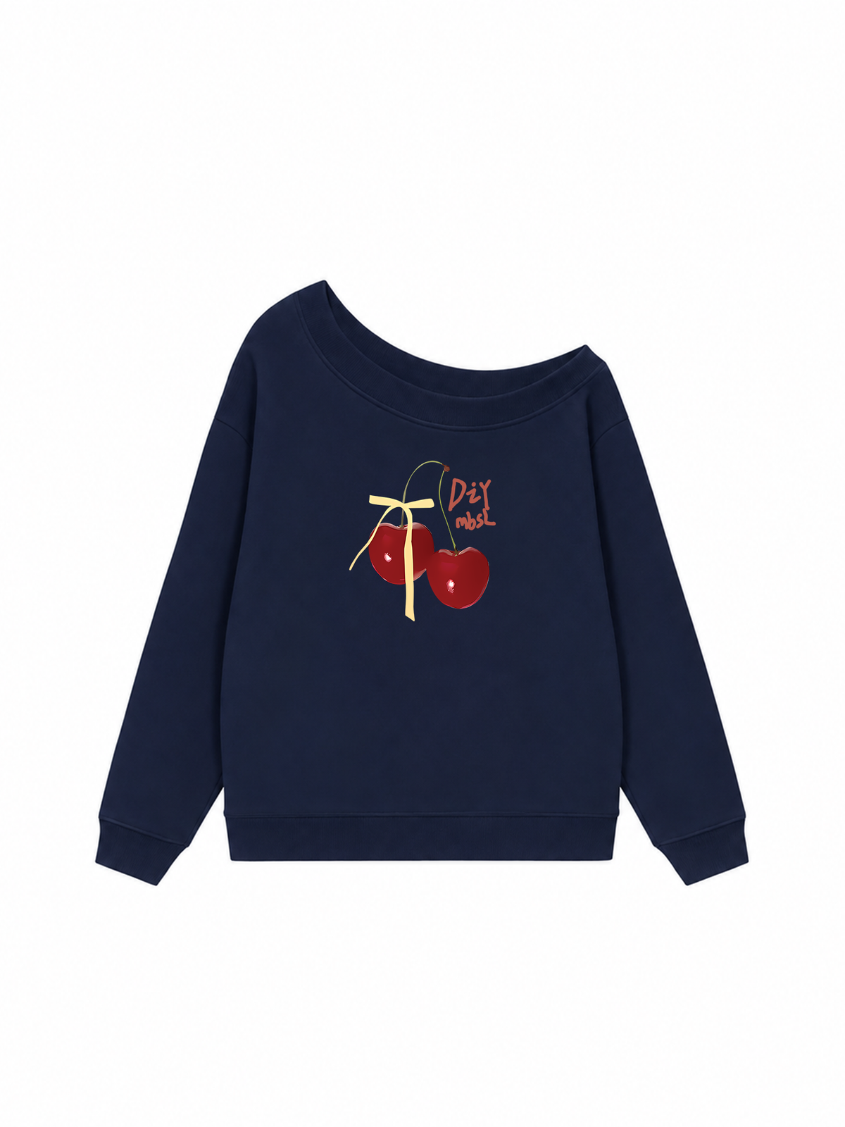 Áo Sweater Lệch Vai Nỉ Hai Da Cherry Yellow Bow