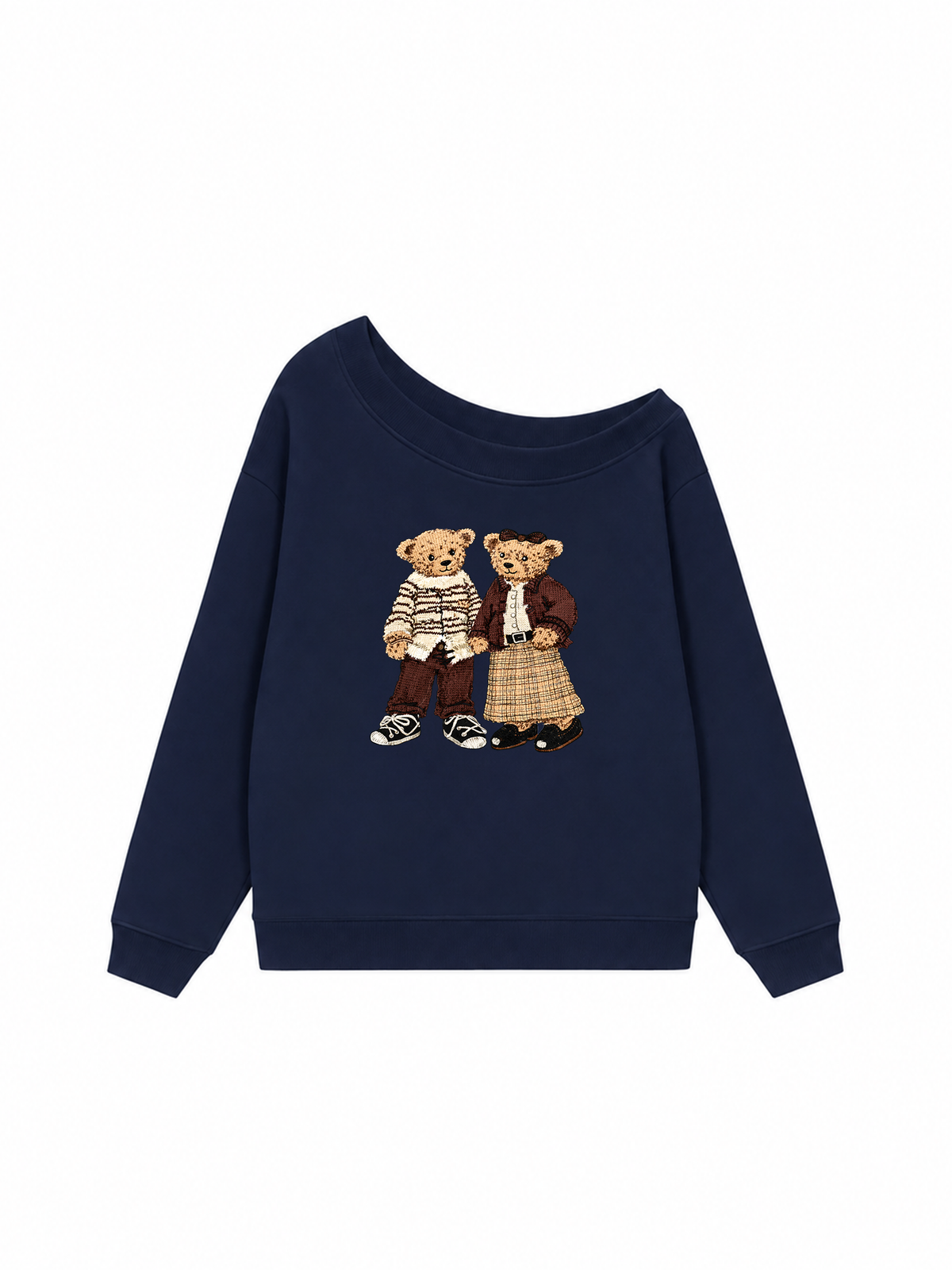 Áo Sweater Lệch Vai Nỉ Hai Da Couple Bear