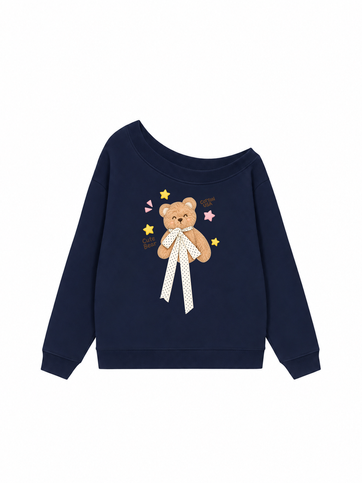 Áo Sweater Lệch Vai Nỉ Hai Da Cute Bear