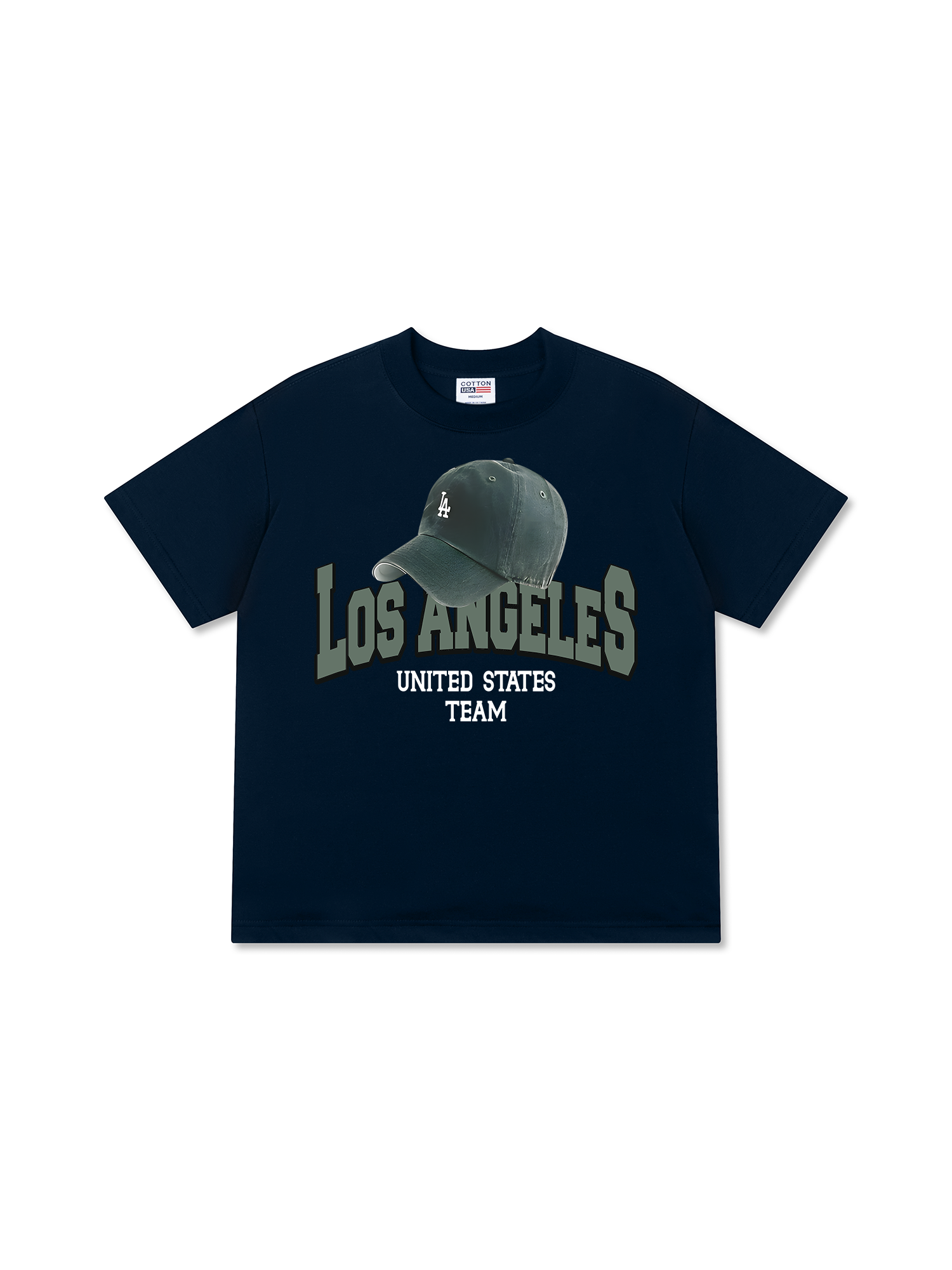 Áo Thun Relaxed Fit USA Los Ageles Green Hat