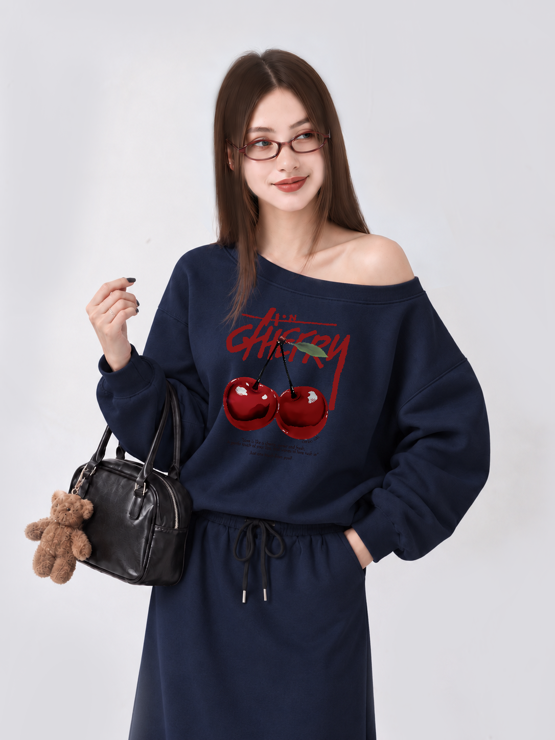 Áo Sweater Lệch Vai Nỉ Hai Da Cherry X Cotton USA Love