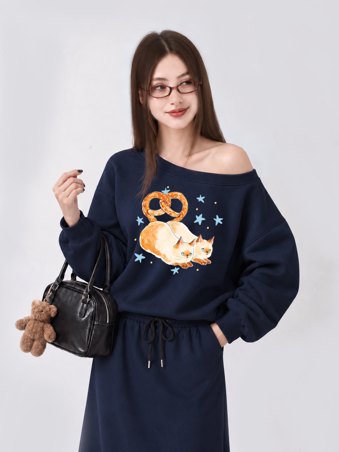 Áo Sweater Lệch Vai Nỉ Hai Da Bread Cat