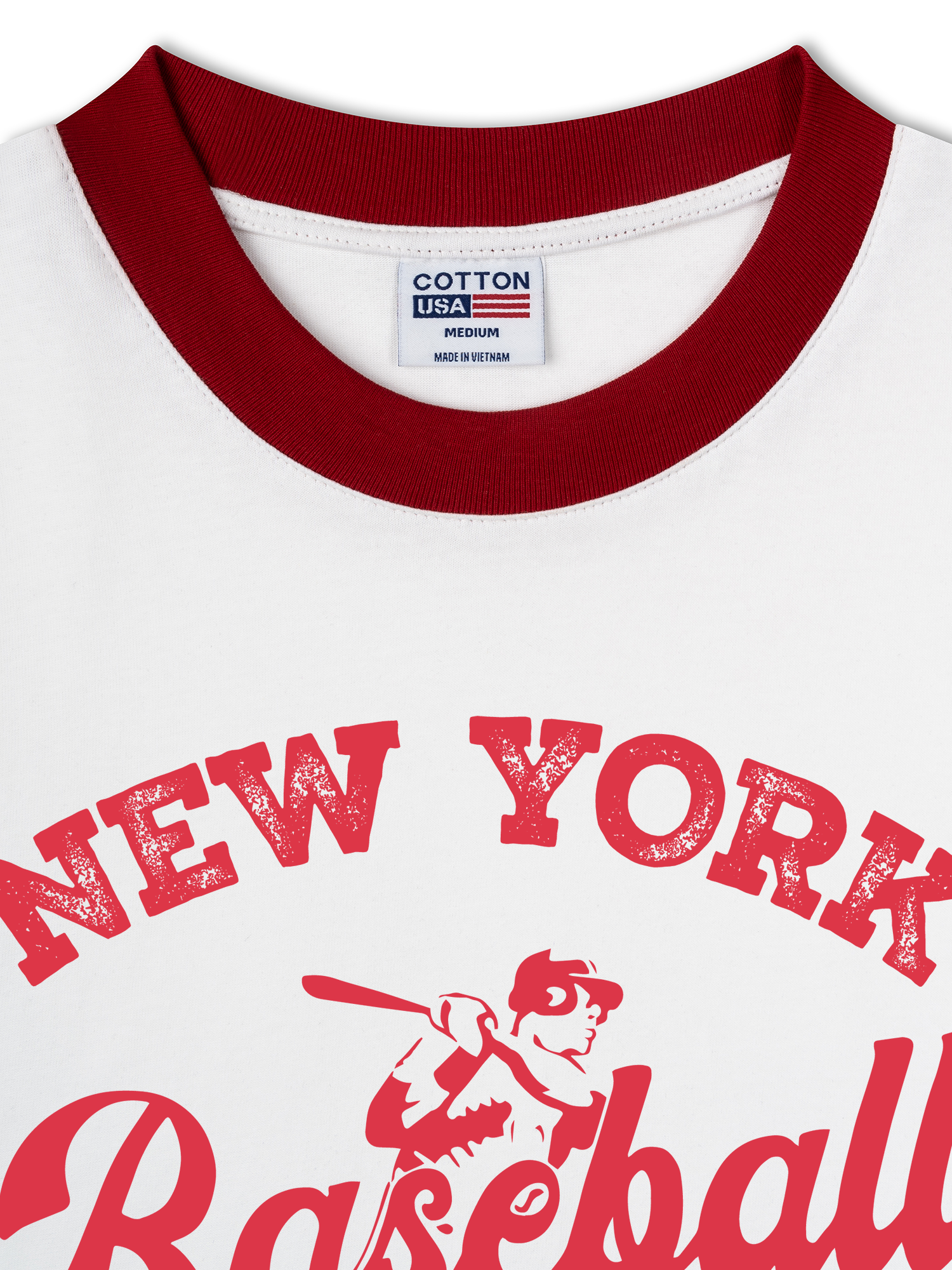 Áo Thun Ringer Relaxed Fit New York Baseball Pink