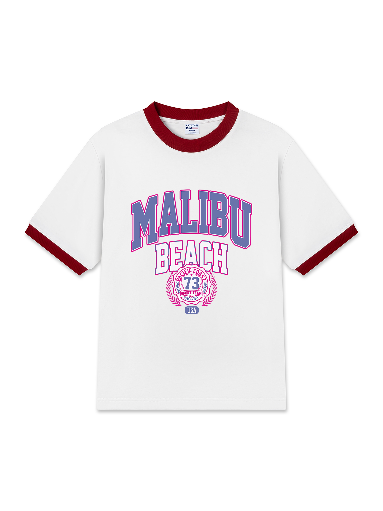 Áo Thun Ringer Relaxed Fit USA Malibu Beach Retro