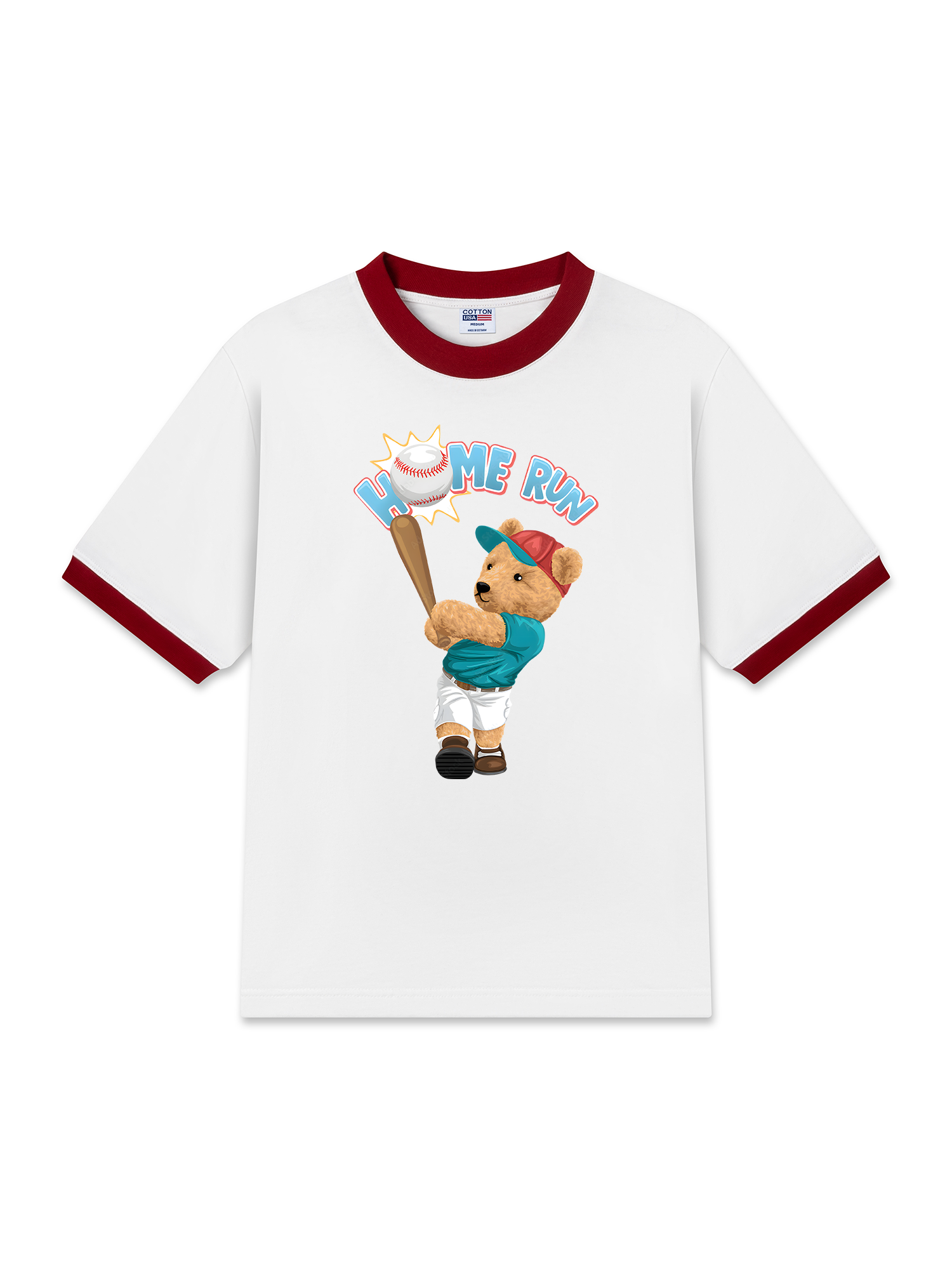 Áo Thun Ringer Relaxed Fit Baseball Home Run Teddy Bear