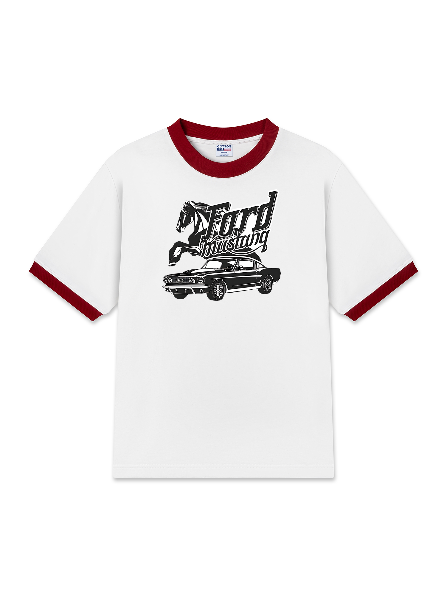 Áo Thun Ringer Relaxed Fit Mustang Black Horse Logo