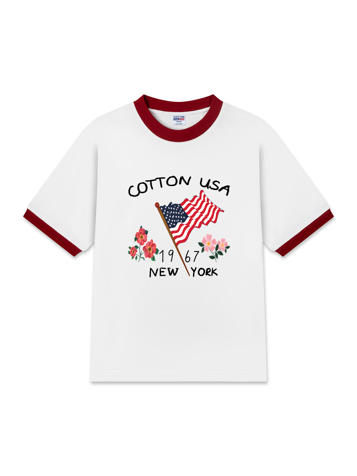 Áo Thun Ringer Relaxed Fit USA Floral Cotton Usa