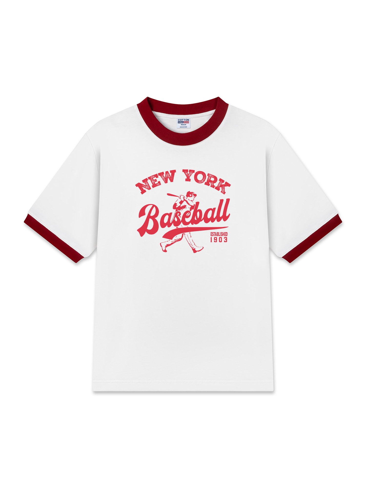 Áo Thun Ringer Relaxed Fit New York Baseball Pink