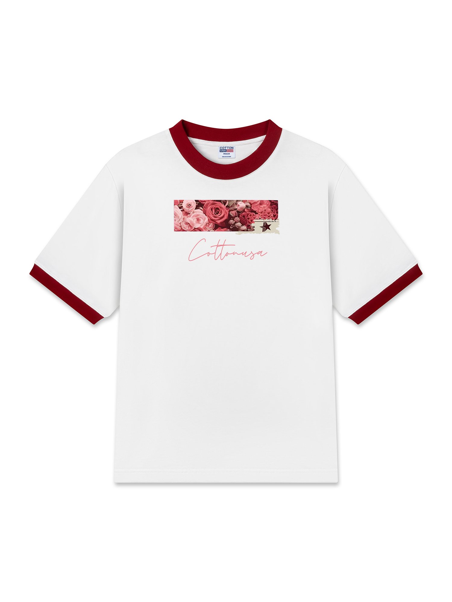 Áo Thun Ringer Relaxed Fit Trending Floral Cotton Usa