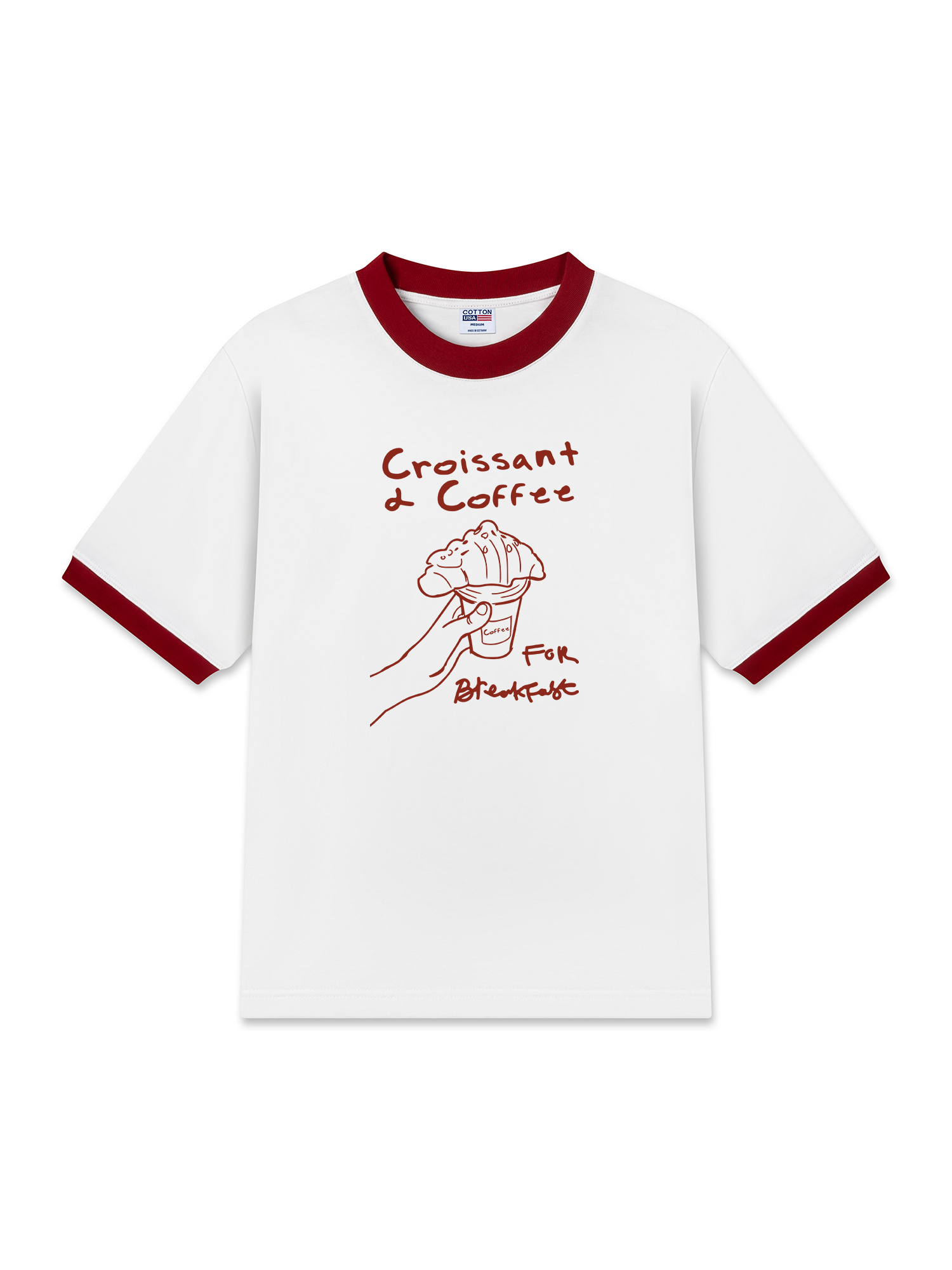 Áo Thun Ringer Relaxed Fit Croissant & Coffee For Breakfast