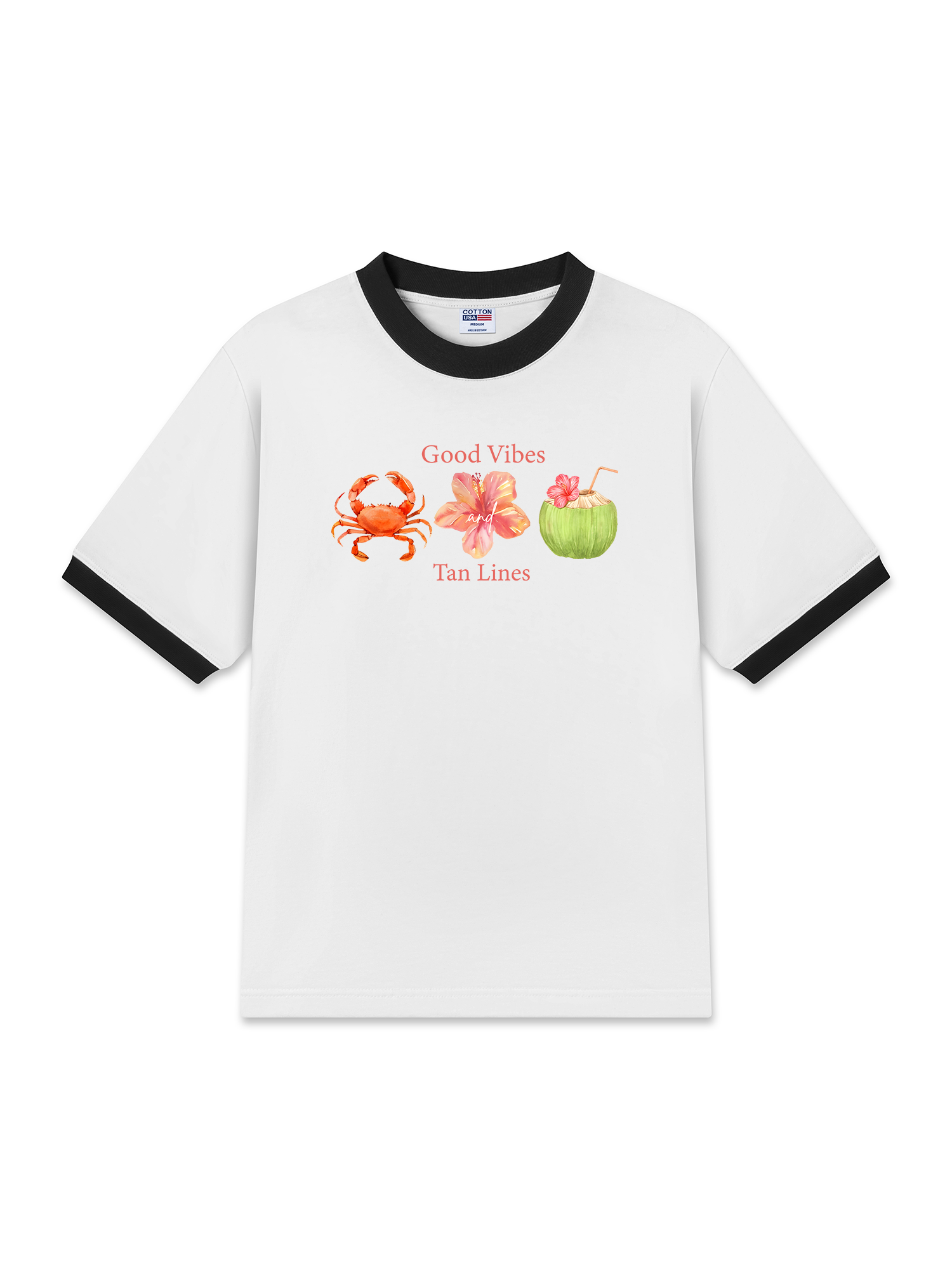 Áo Thun Ringer Relaxed Fit Tropical Good Vibes Tan