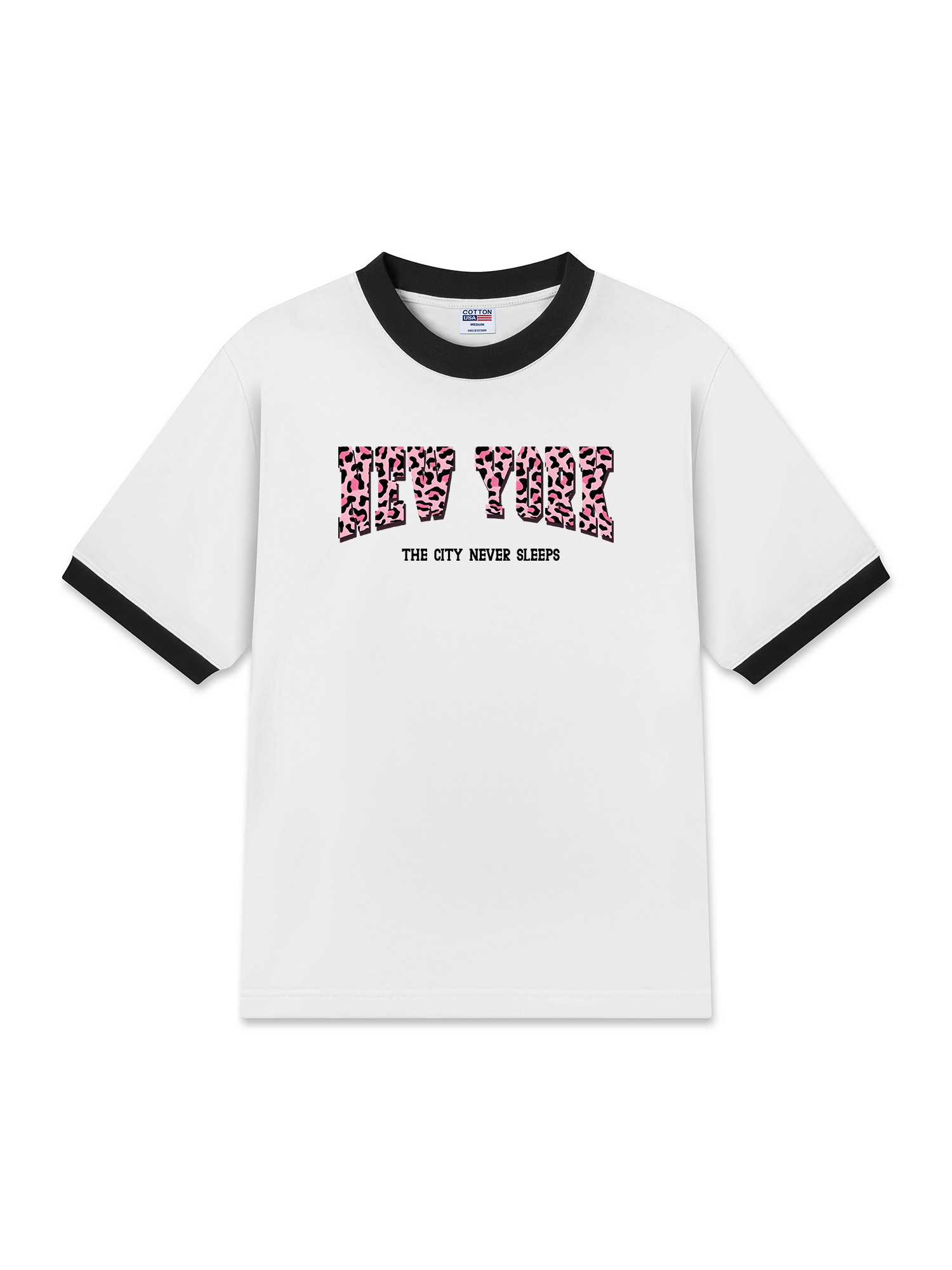 Áo Thun Ringer Relaxed Fit City Pink Leopard New York