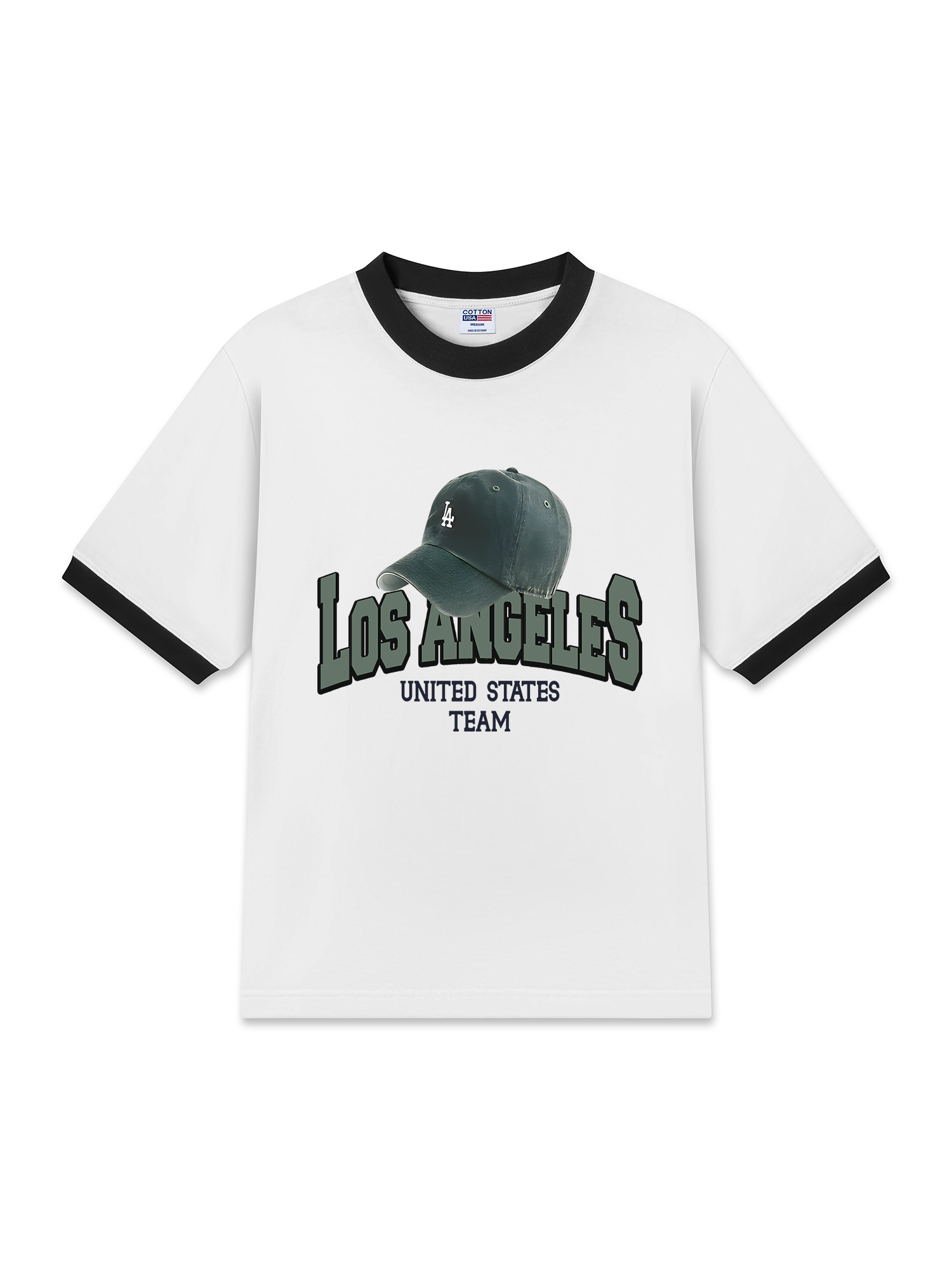 Áo Thun Ringer Relaxed Fit USA Los Ageles Green Hat
