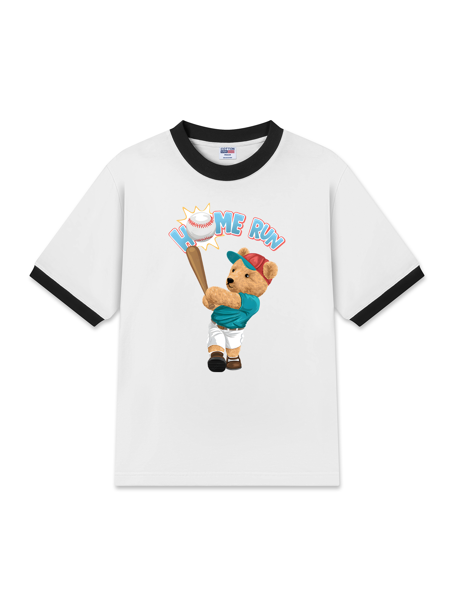 Áo Thun Ringer Relaxed Fit Baseball Home Run Teddy Bear