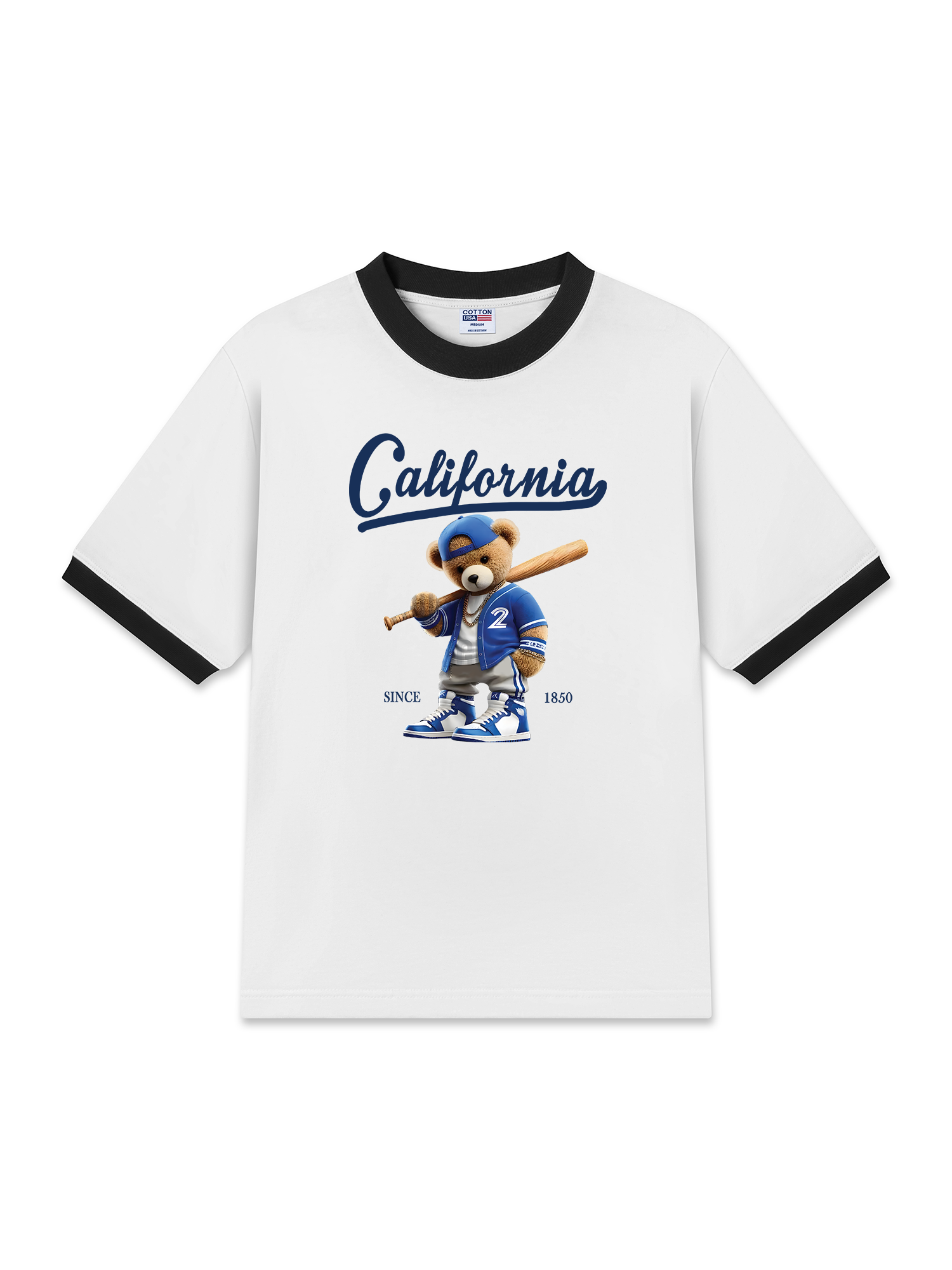 Áo Thun Ringer Relaxed Fit Baseball California Blue Teddy