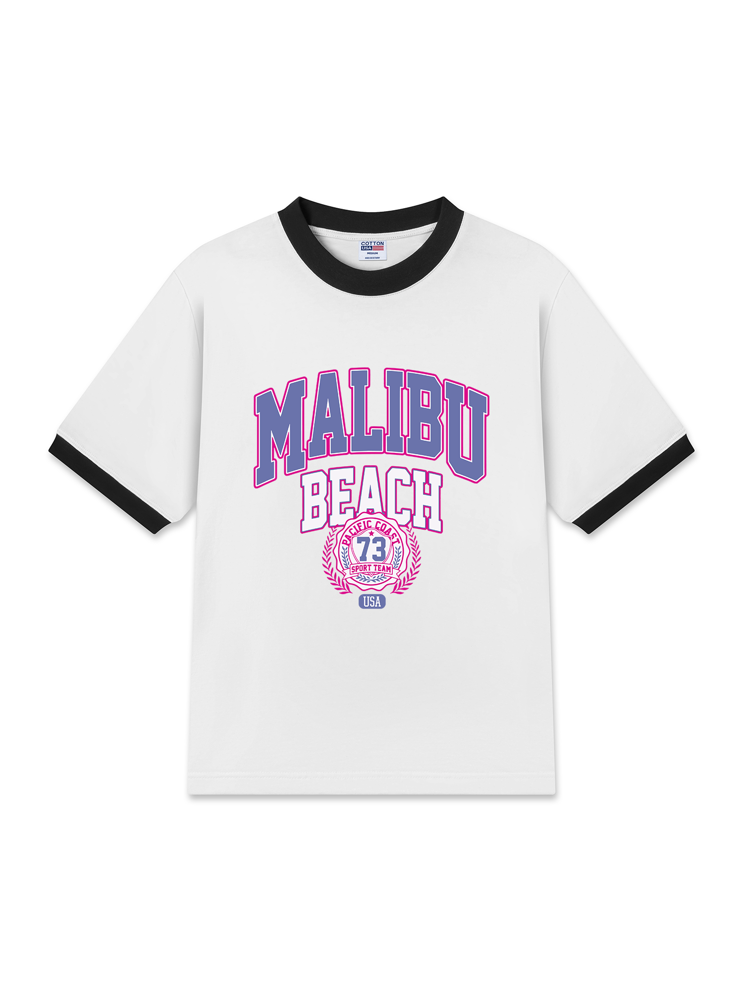 Áo Thun Ringer Relaxed Fit USA Malibu Beach Retro