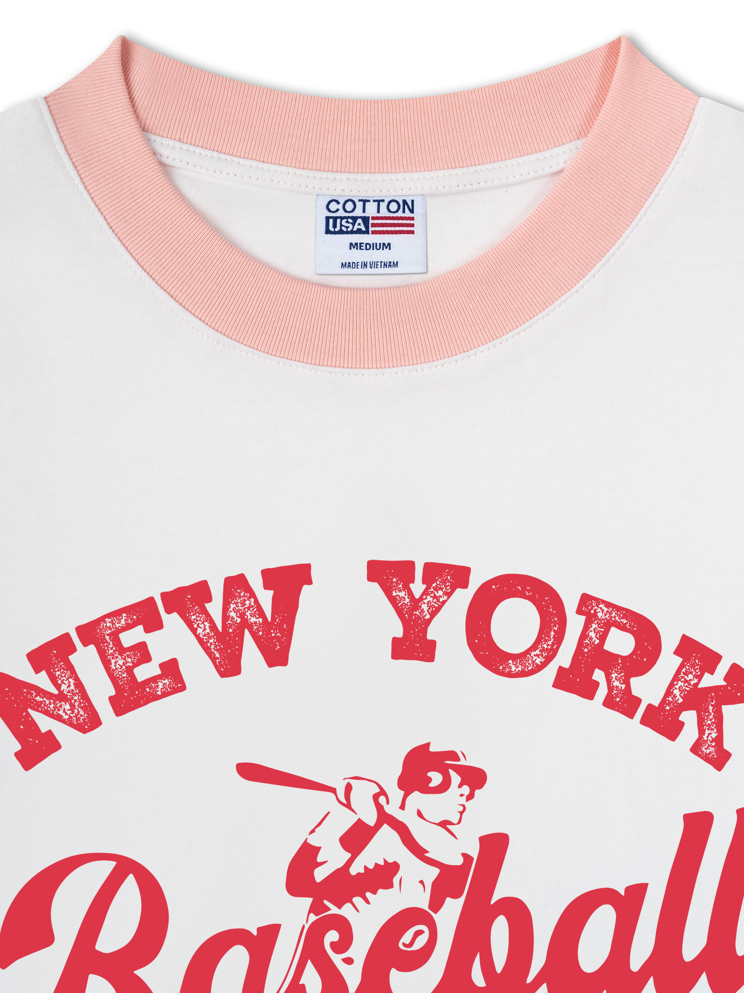 Áo Thun Ringer Relaxed Fit New York Baseball Pink