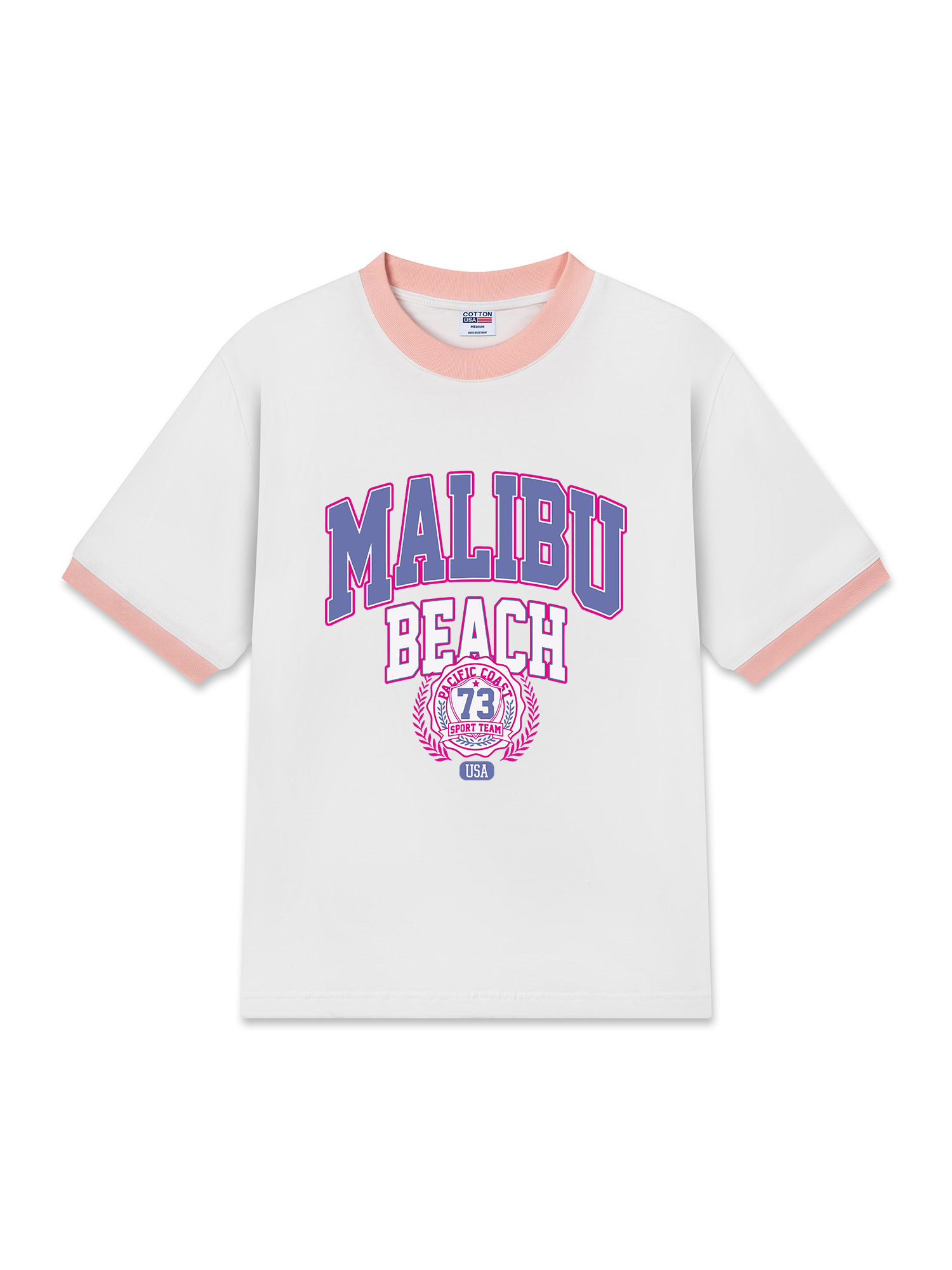 Áo Thun Ringer Relaxed Fit USA Malibu Beach Retro