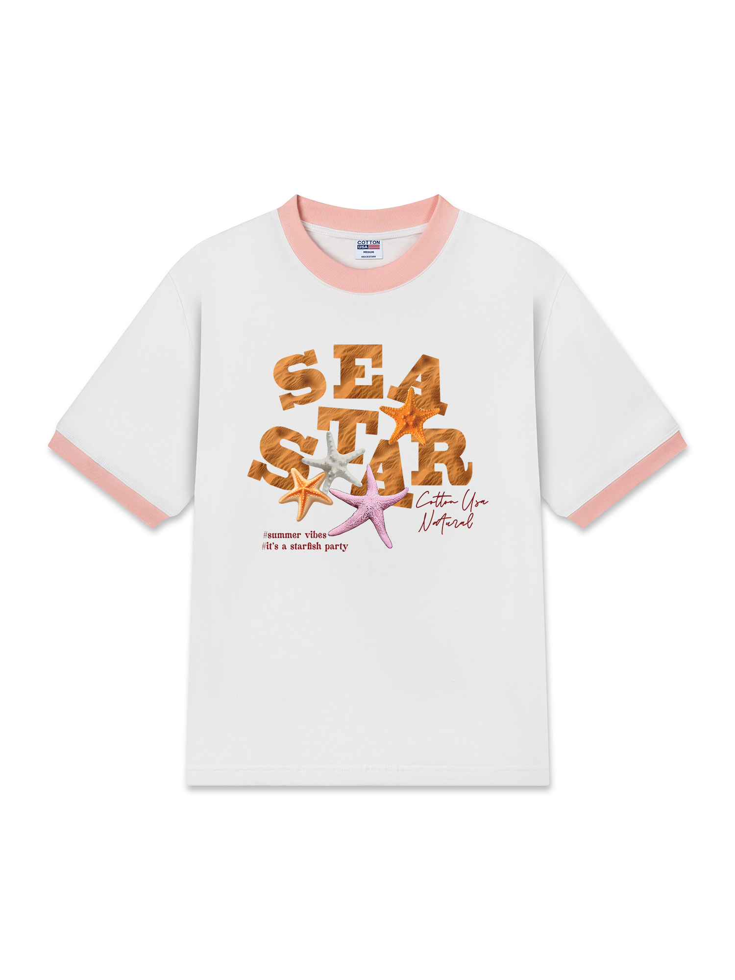 Áo Thun Ringer Relaxed Fit Tropical Starfish Parrty Sand