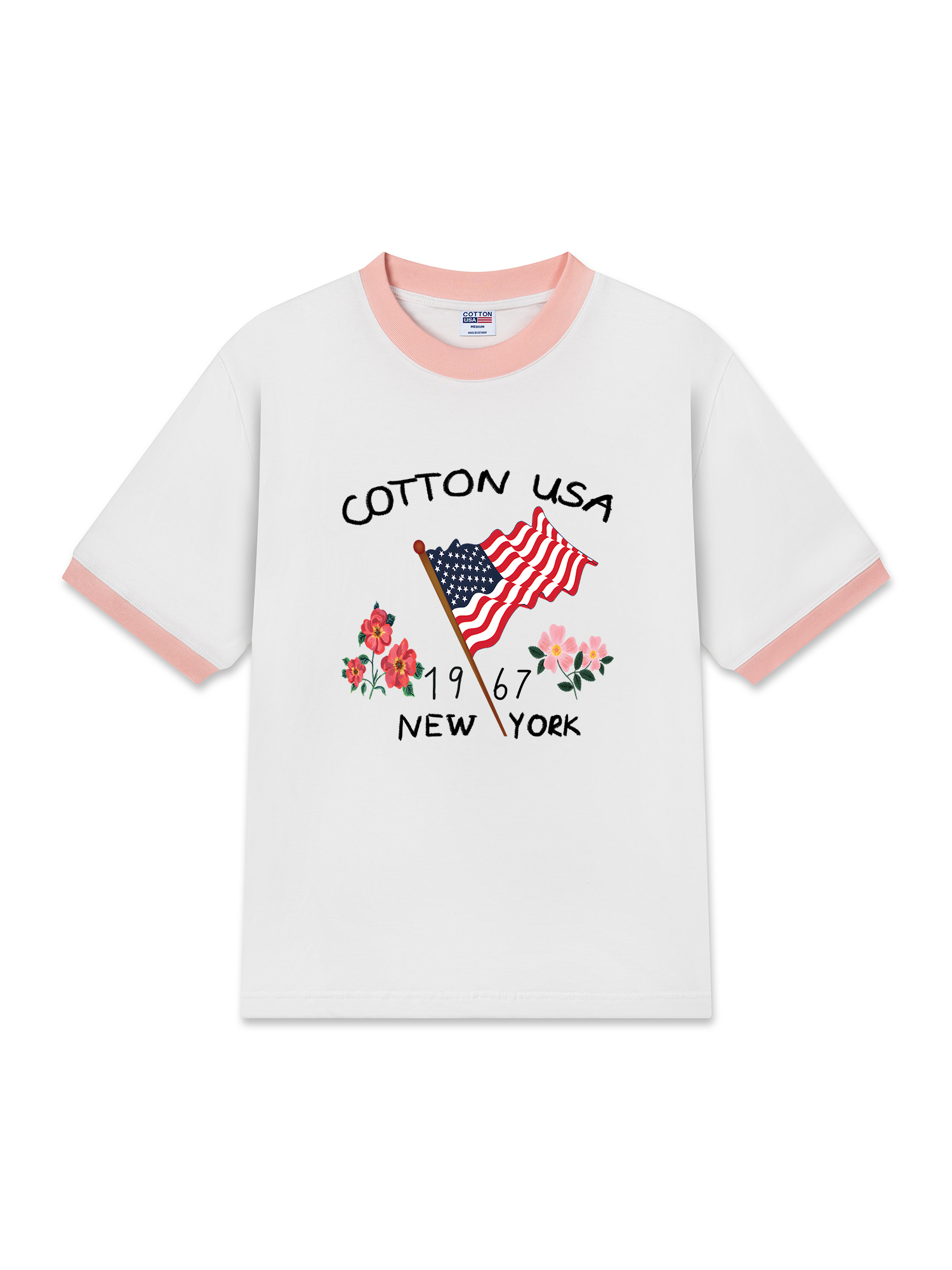 Áo Thun Ringer Relaxed Fit USA Floral Cotton Usa