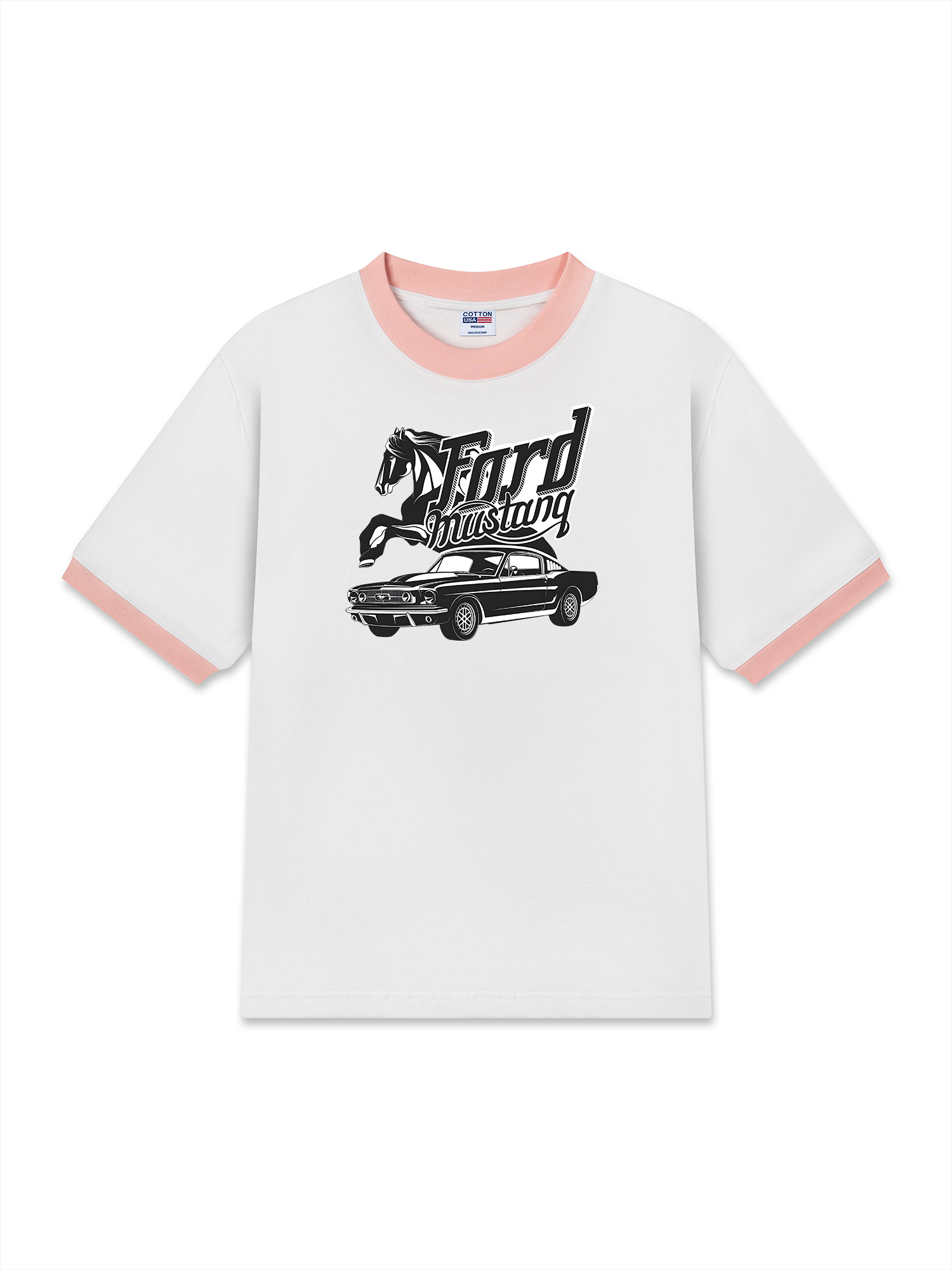 Áo Thun Ringer Relaxed Fit Mustang Black Horse Logo