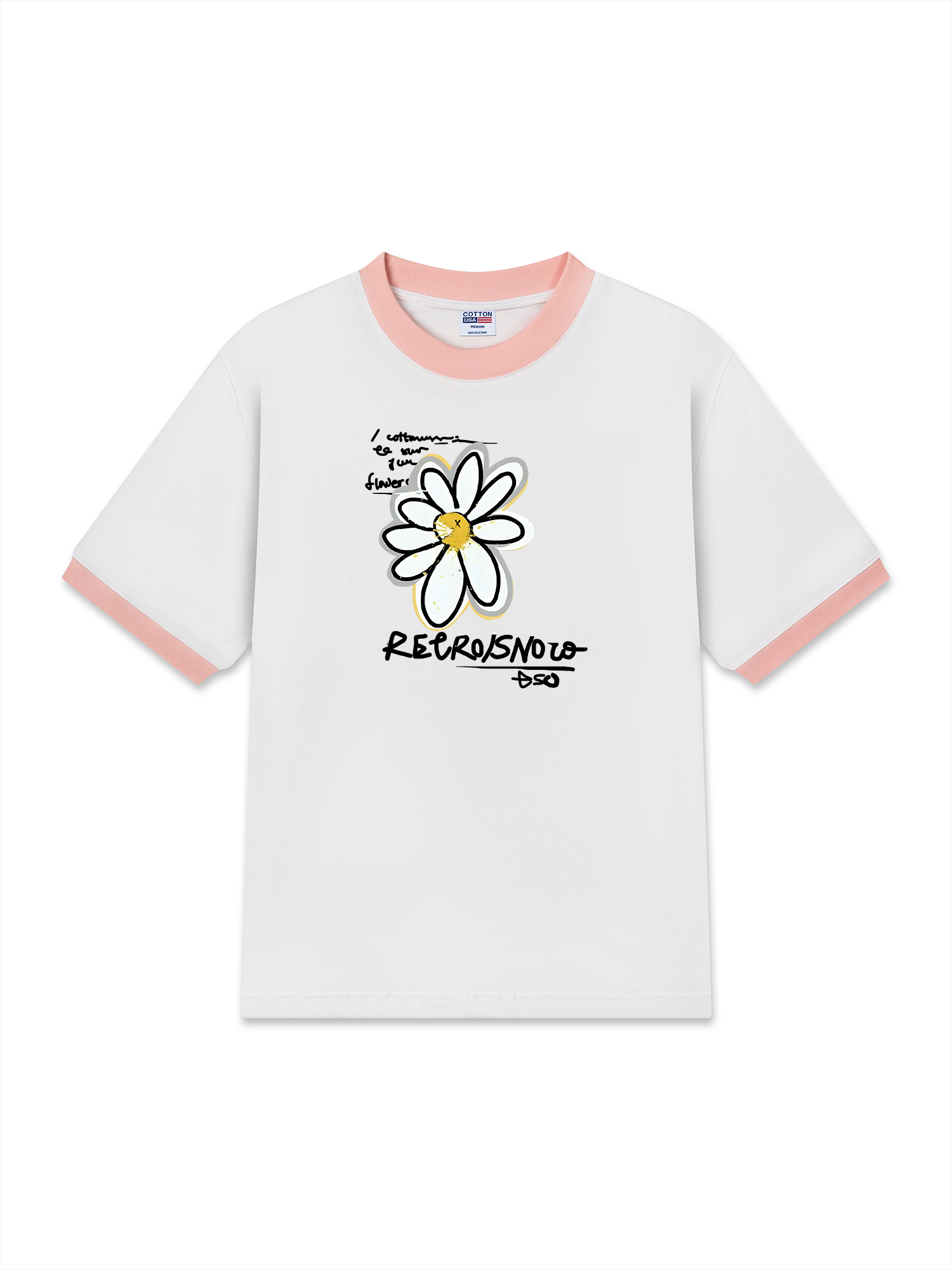 Áo Thun Ringer Relaxed Fit Cotton Usa Daisy Flower
