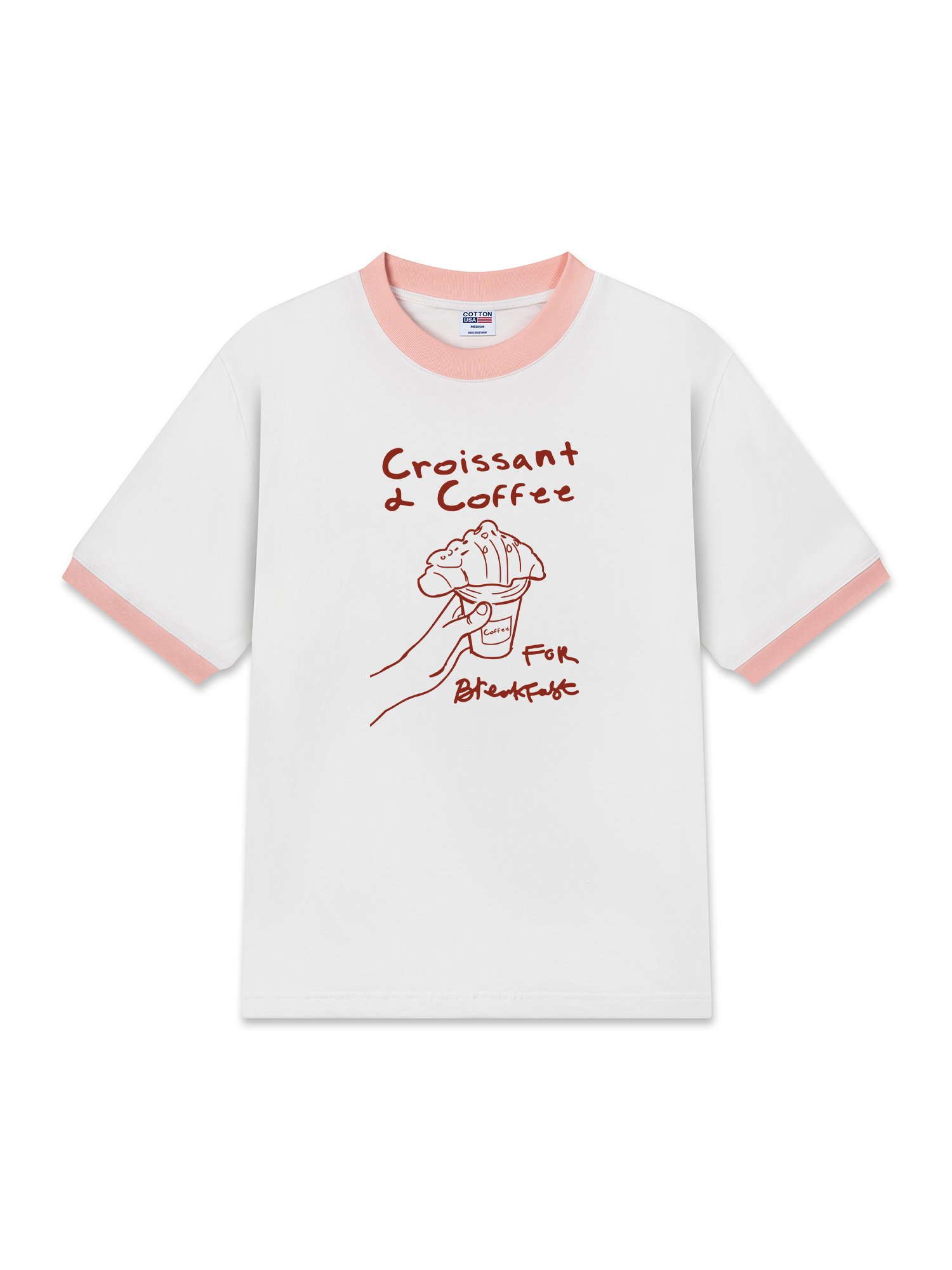 Áo Thun Ringer Relaxed Fit Croissant & Coffee For Breakfast