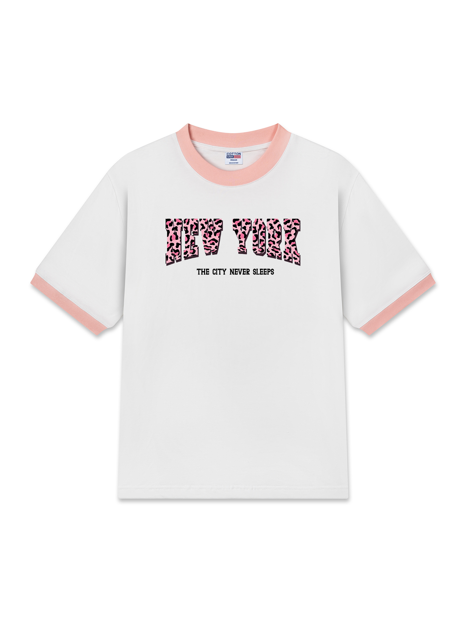 Áo Thun Ringer Relaxed Fit City Pink Leopard New York