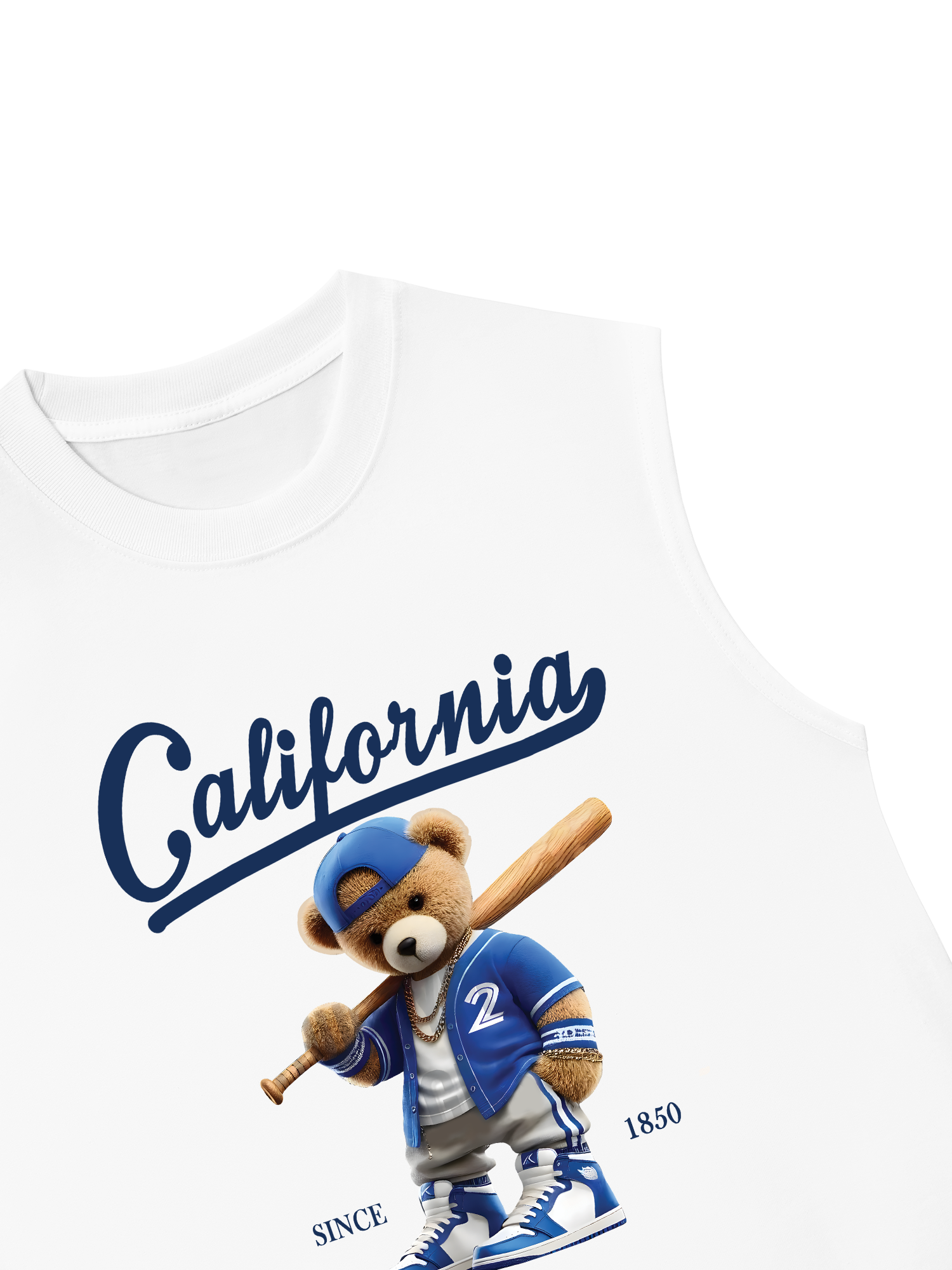 Áo Ba Lỗ Relaxed Fit Baseball California Blue Teddy