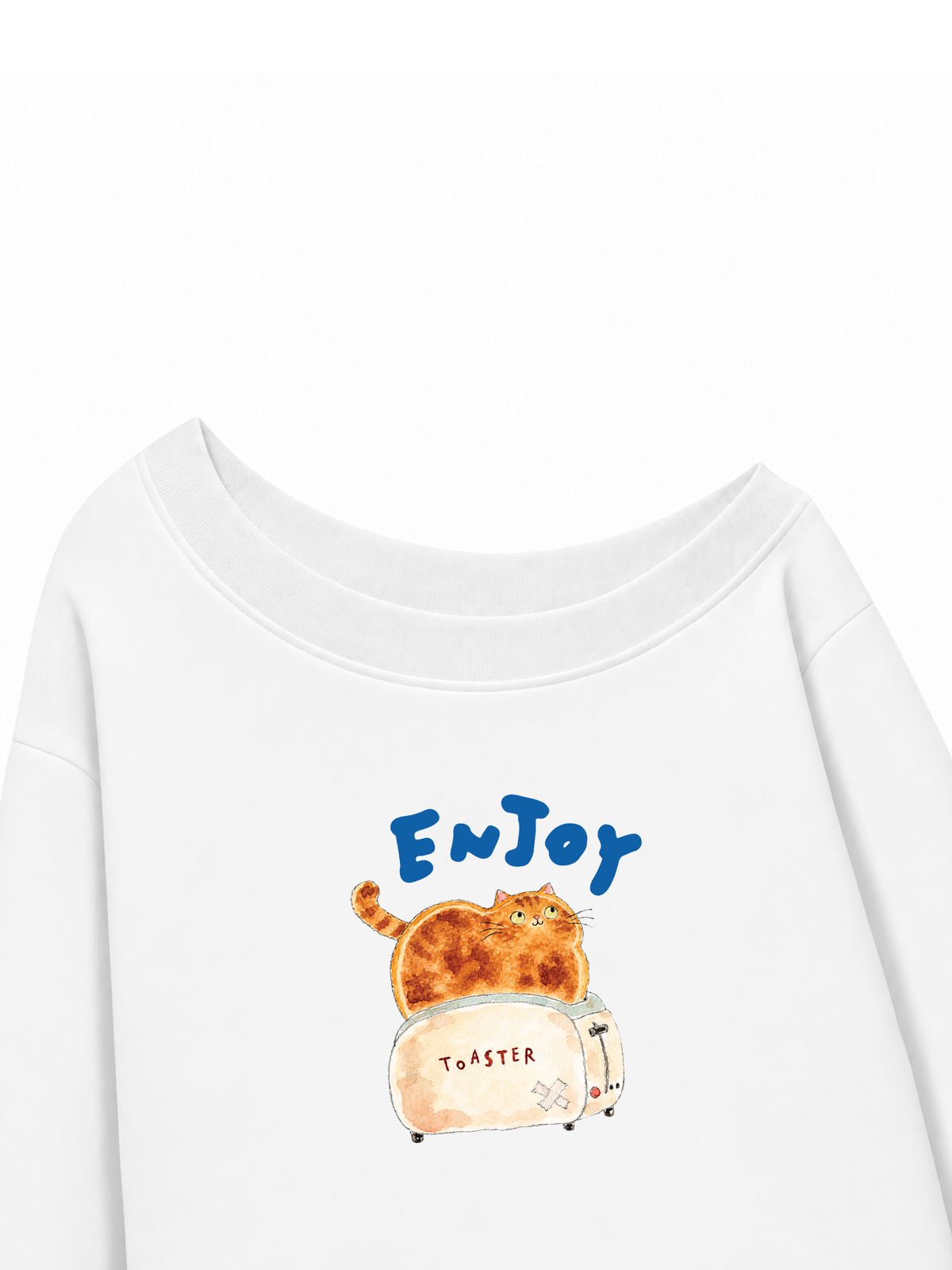 Áo Sweater Lệch Vai Nỉ Hai Da Enjoy Cat Toaster
