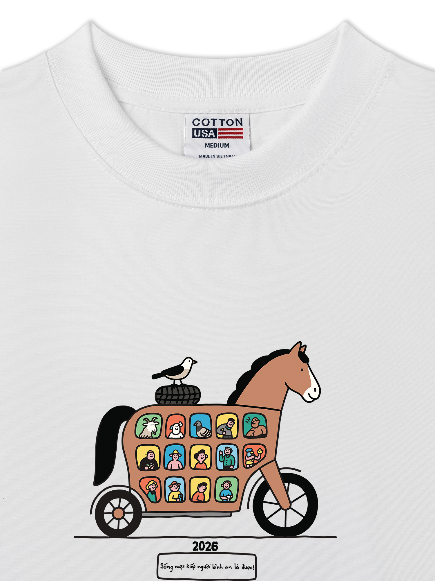 Áo Thun Relaxed Fit Tết Bính Ngọ - Sống Một Kiếp Người Bình An Là Được