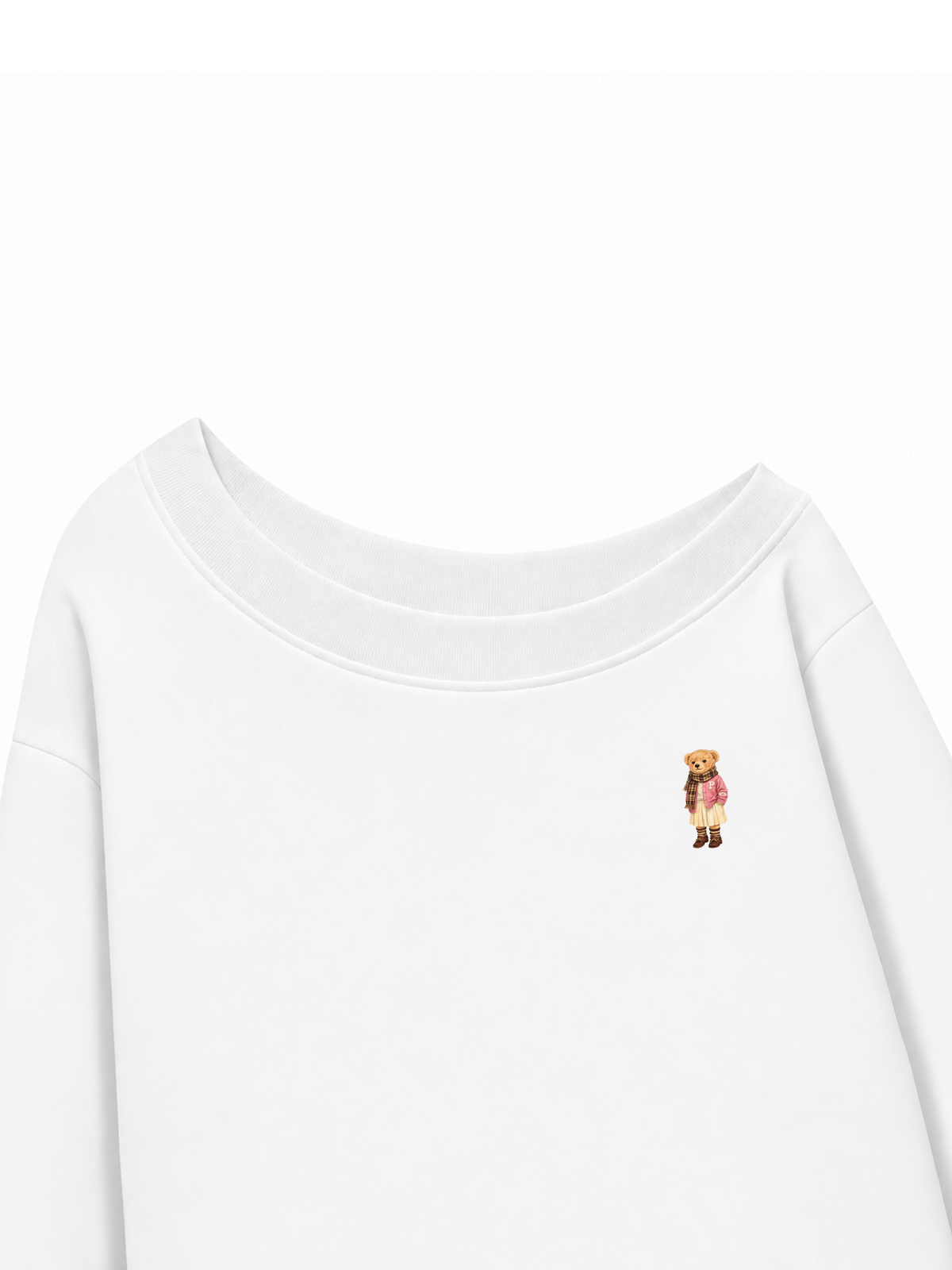 Áo Sweater Lệch Vai Nỉ Hai Da Pink Girl Bear
