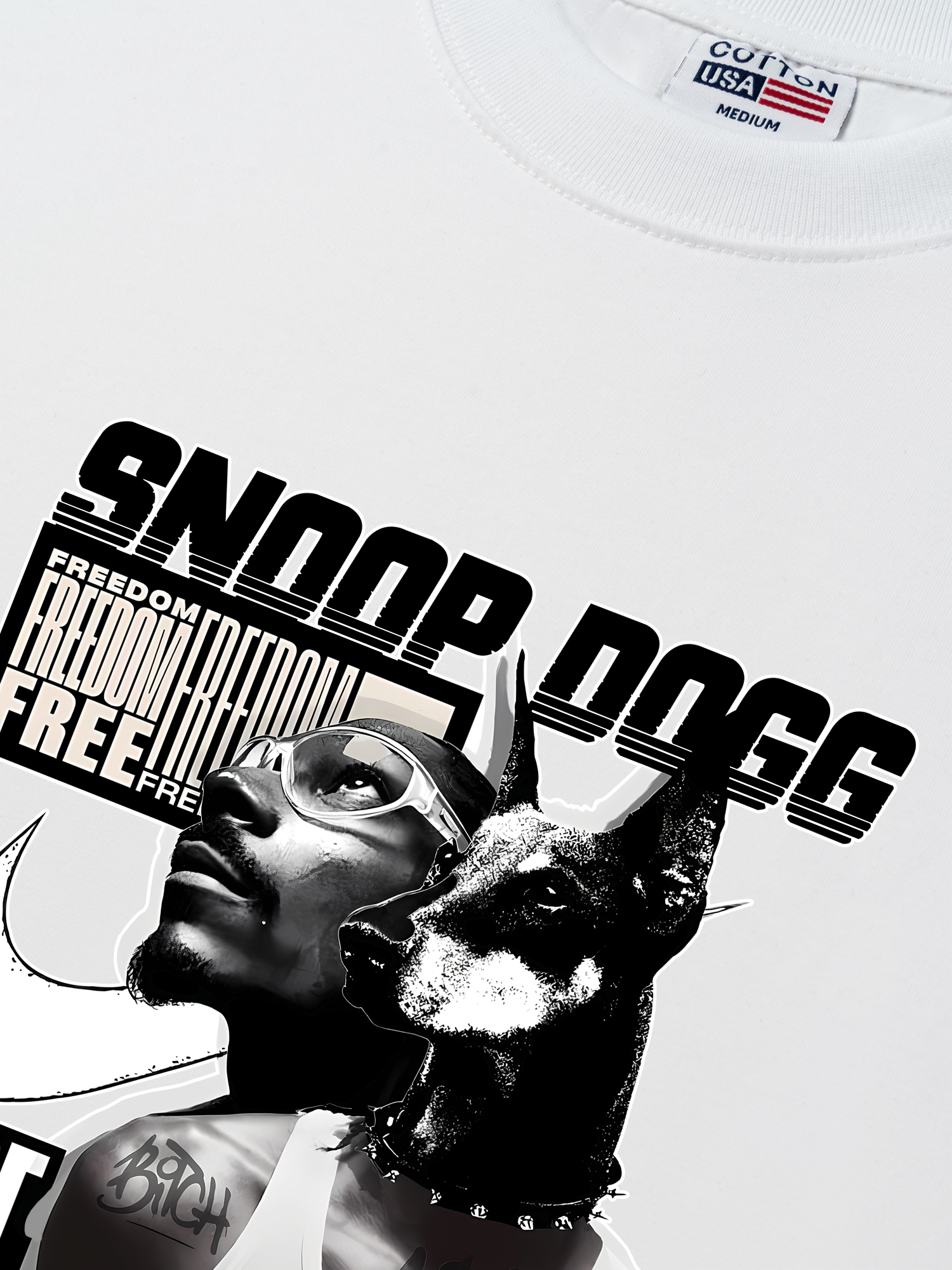 Áo Thun Relaxed Fit Rapper Black And White Snoop Dog