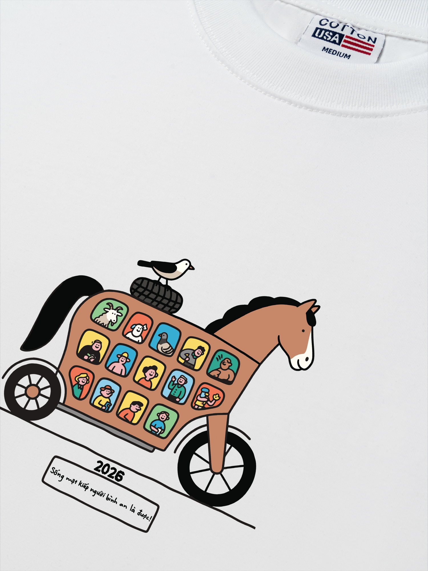 Áo Thun Relaxed Fit Tết Bính Ngọ - Sống Một Kiếp Người Bình An Là Được