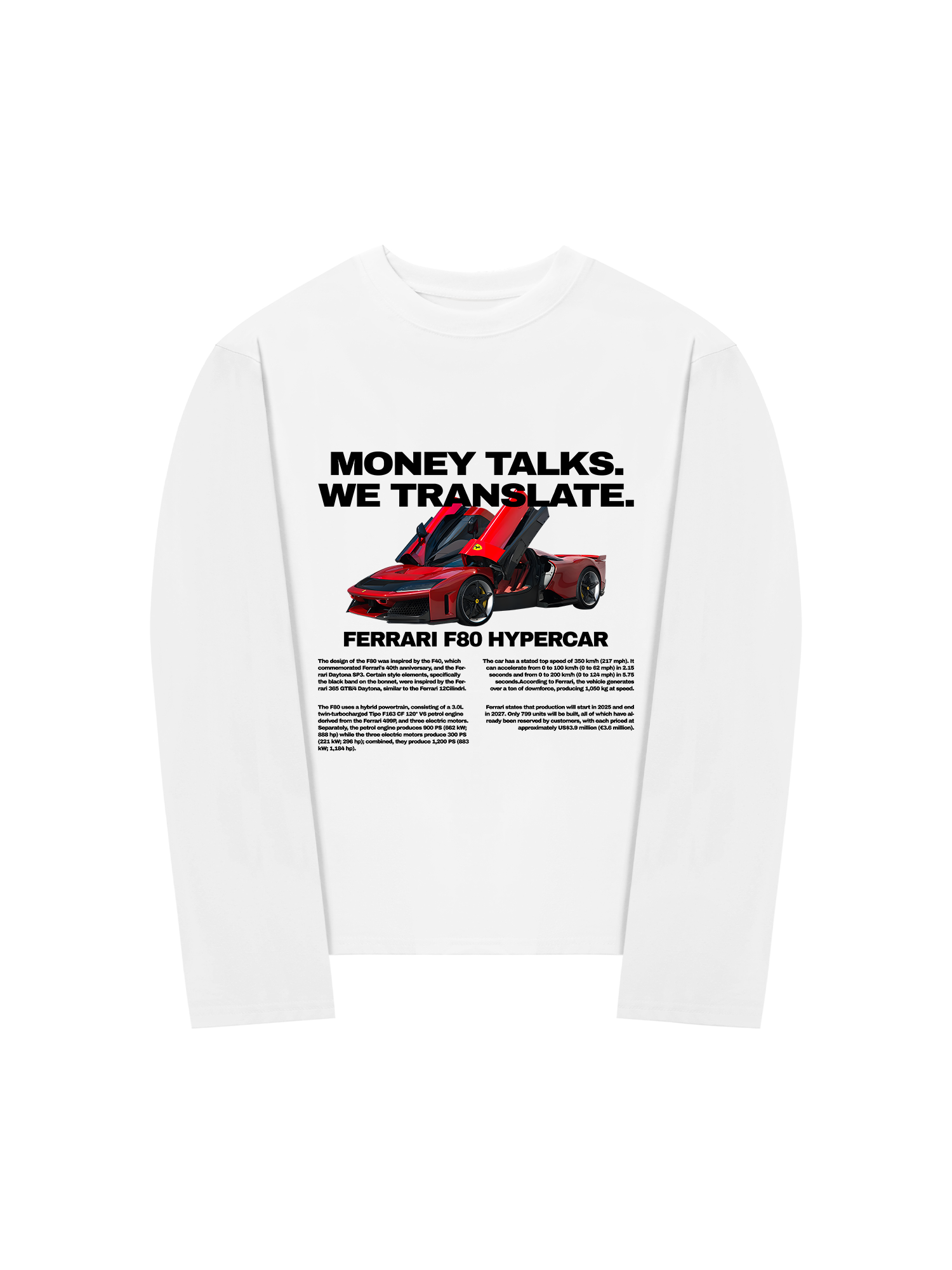 Áo Thun Dài Tay Ferrari Money Talks We Translate