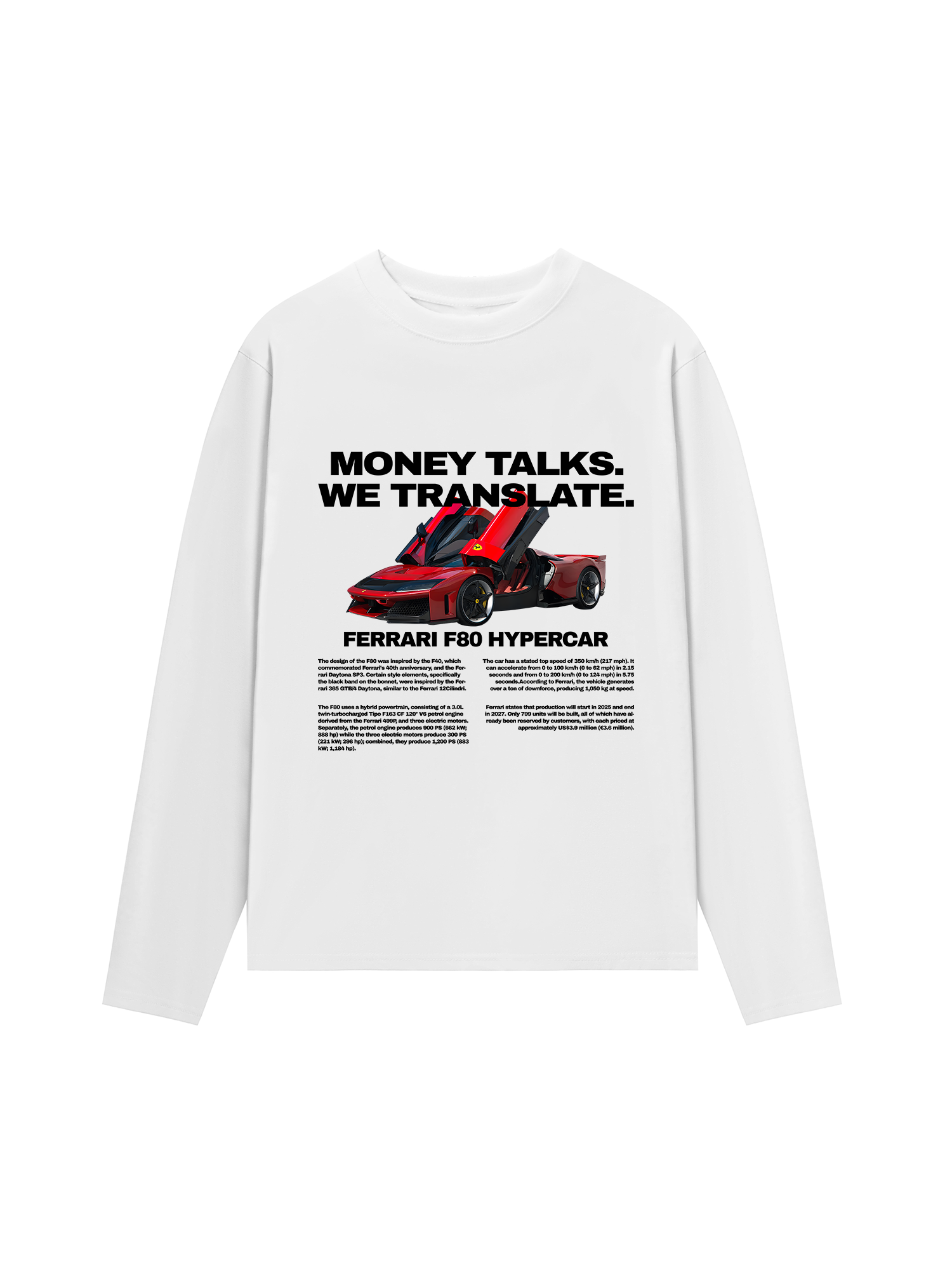 Áo Thun Dài Tay Ferrari Money Talks We Translate