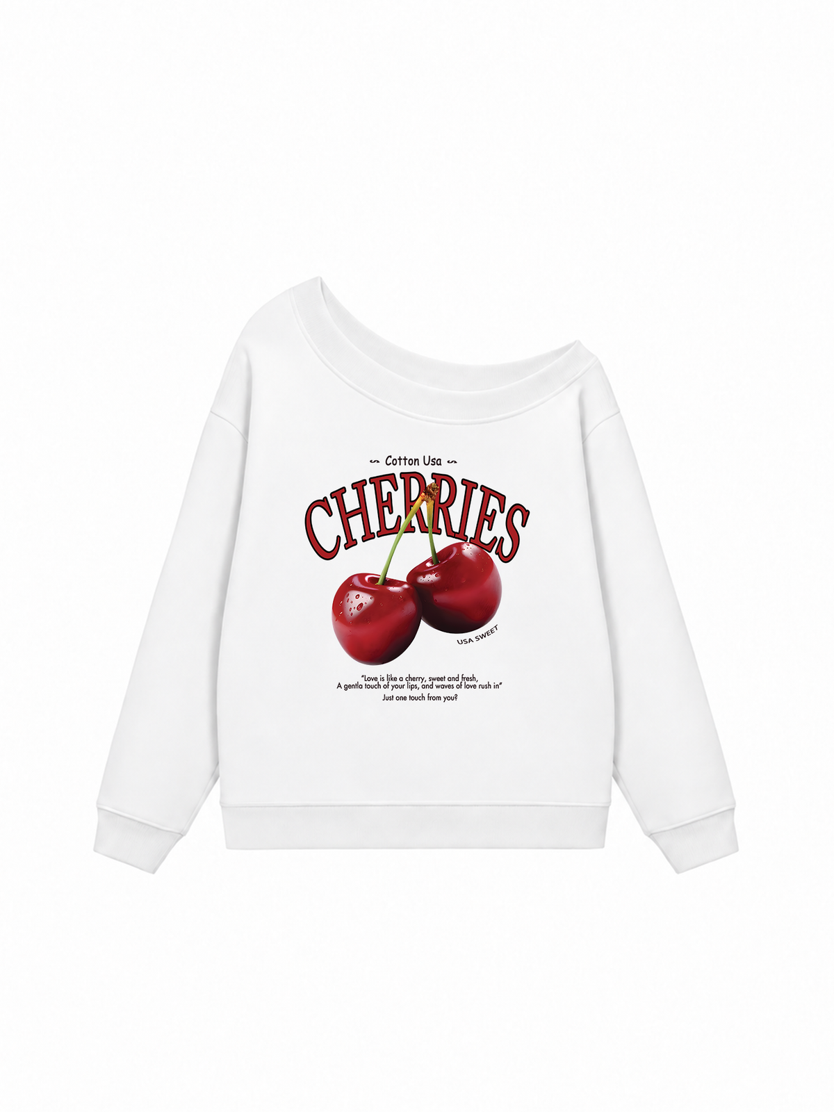 Áo Sweater Lệch Vai Nỉ Hai Da Tropical Cherries Sweet