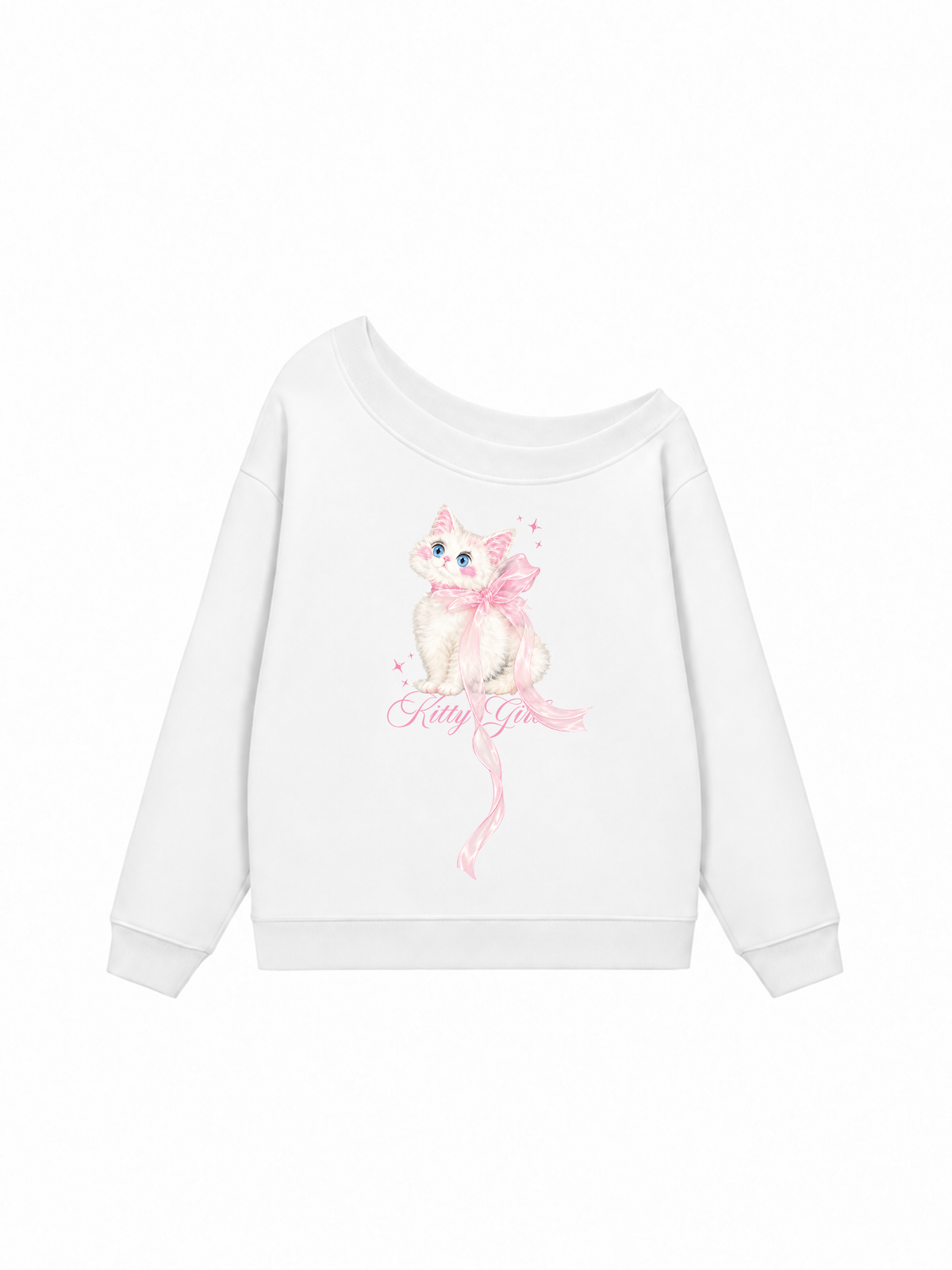 Áo Sweater Lệch Vai Nỉ Hai Da Kitty Girl