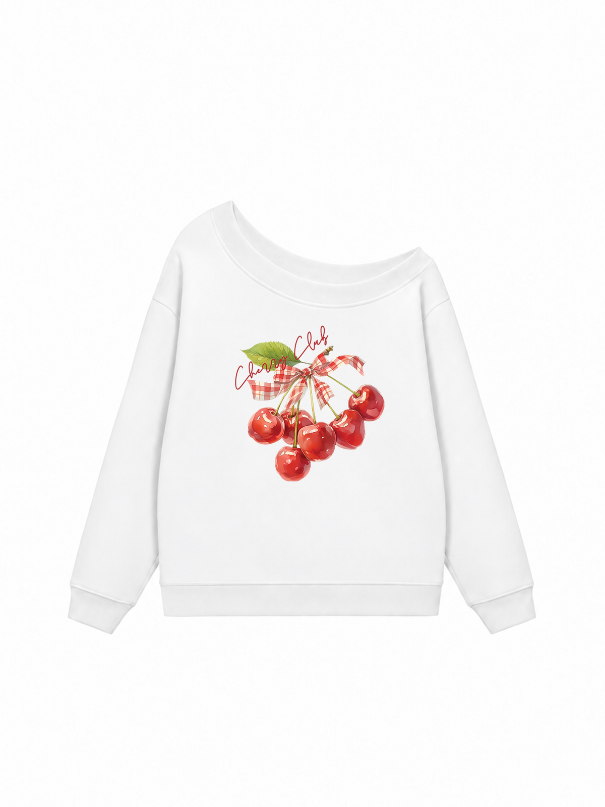 Áo Sweater Lệch Vai Nỉ Hai Da Cherry Red Cherry Club