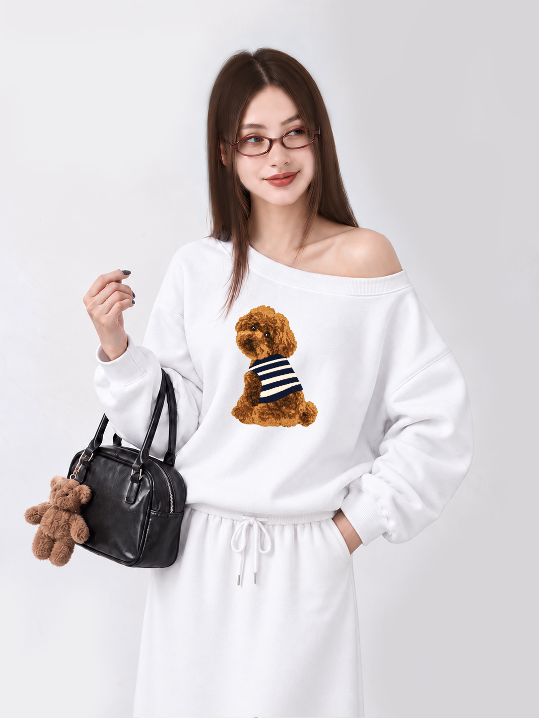 Áo Sweater Lệch Vai Nỉ Hai Da Blush Fawn