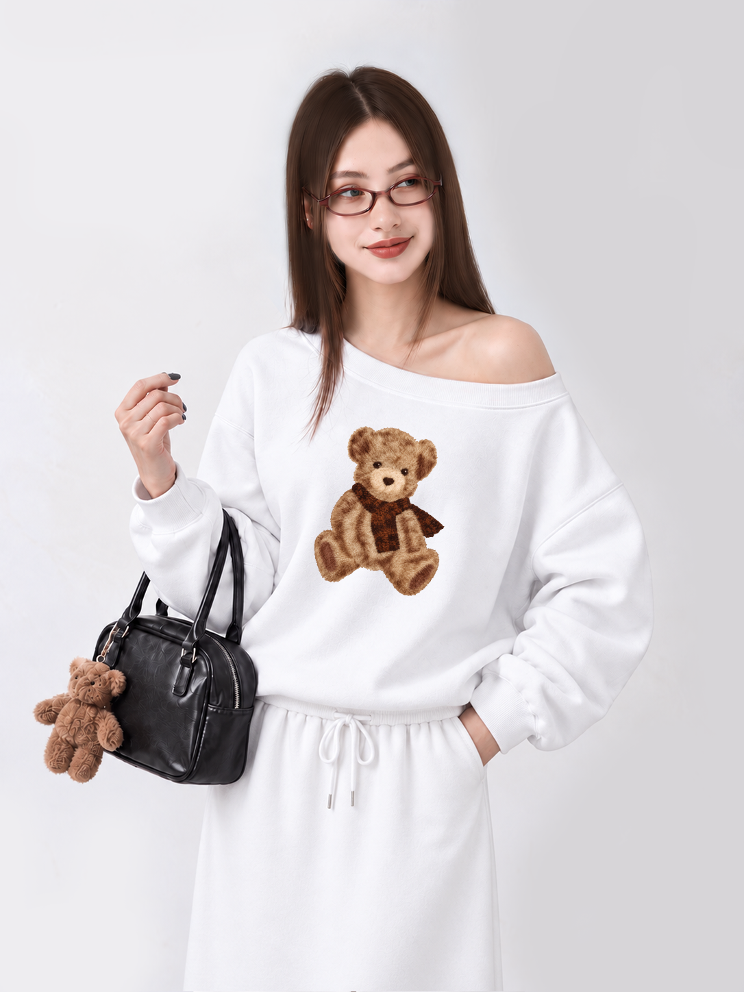 Áo Sweater Lệch Vai Nỉ Hai Da Teddy Bear Cold Weather