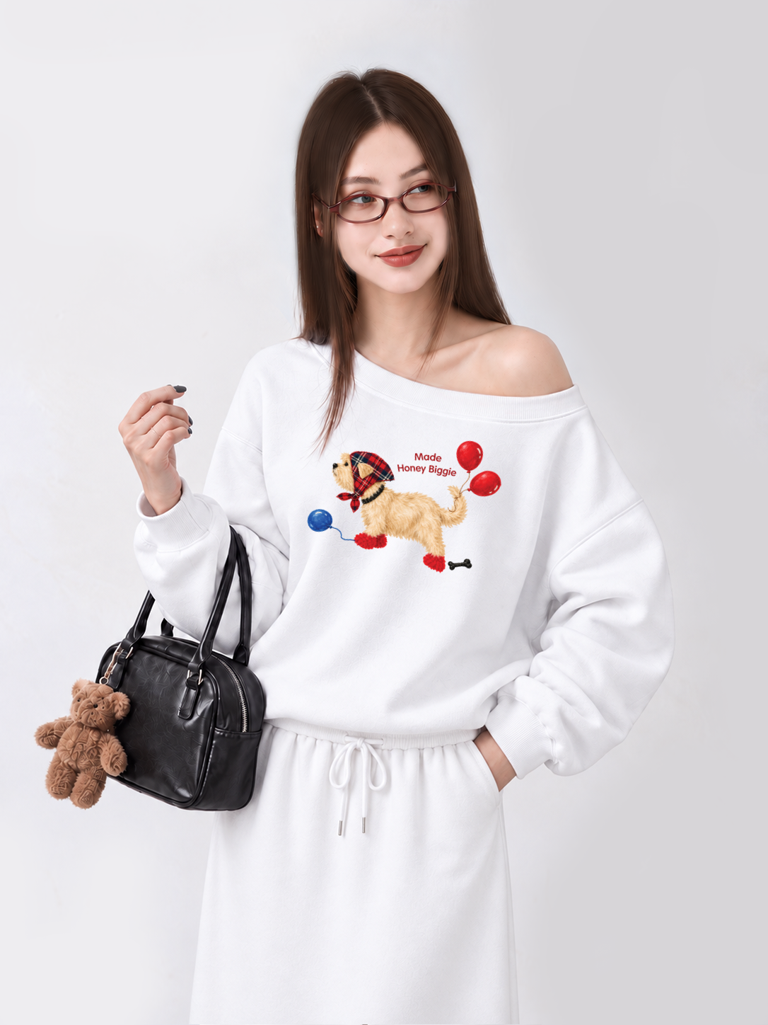 Áo Sweater Lệch Vai Nỉ Hai Da Made Honey Biggie