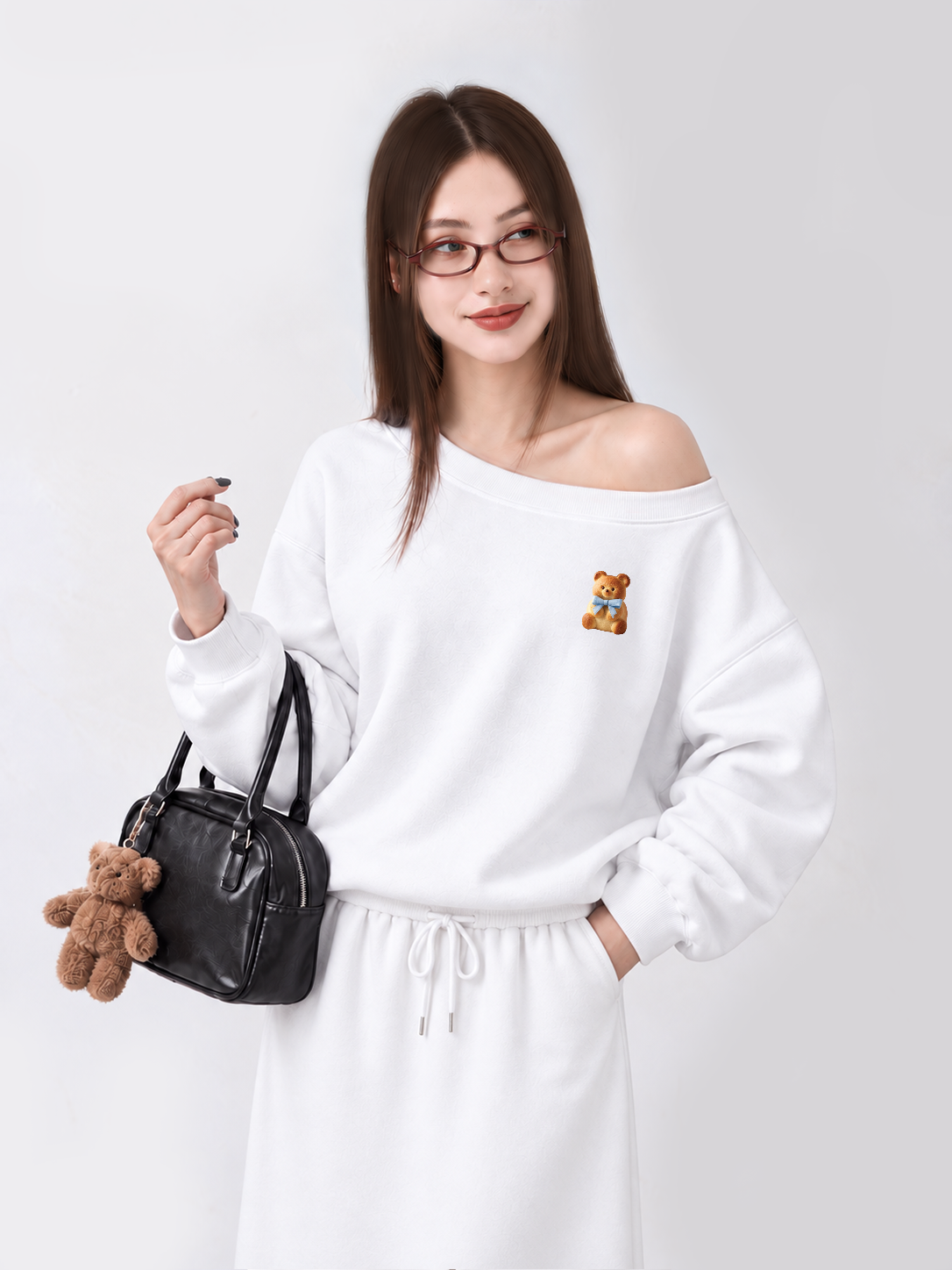 Áo Sweater Lệch Vai Nỉ Hai Da Teddy Bread