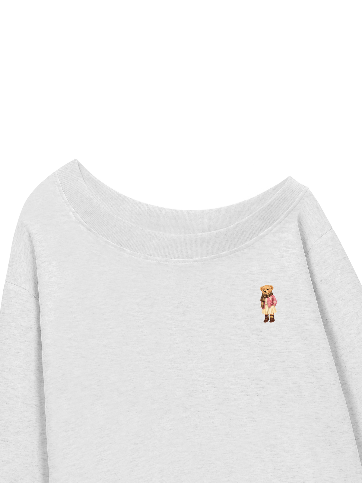 Áo Sweater Lệch Vai Nỉ Hai Da Pink Girl Bear