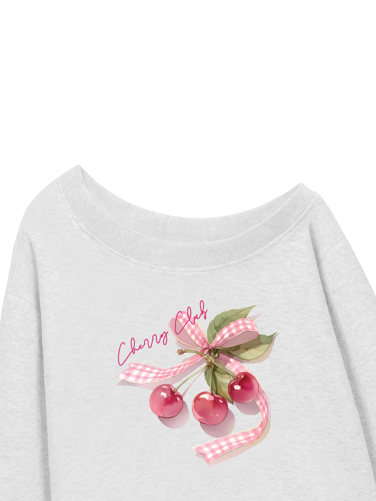 Áo Sweater Lệch Vai Nỉ Hai Da Cherry Club Pink Plaid