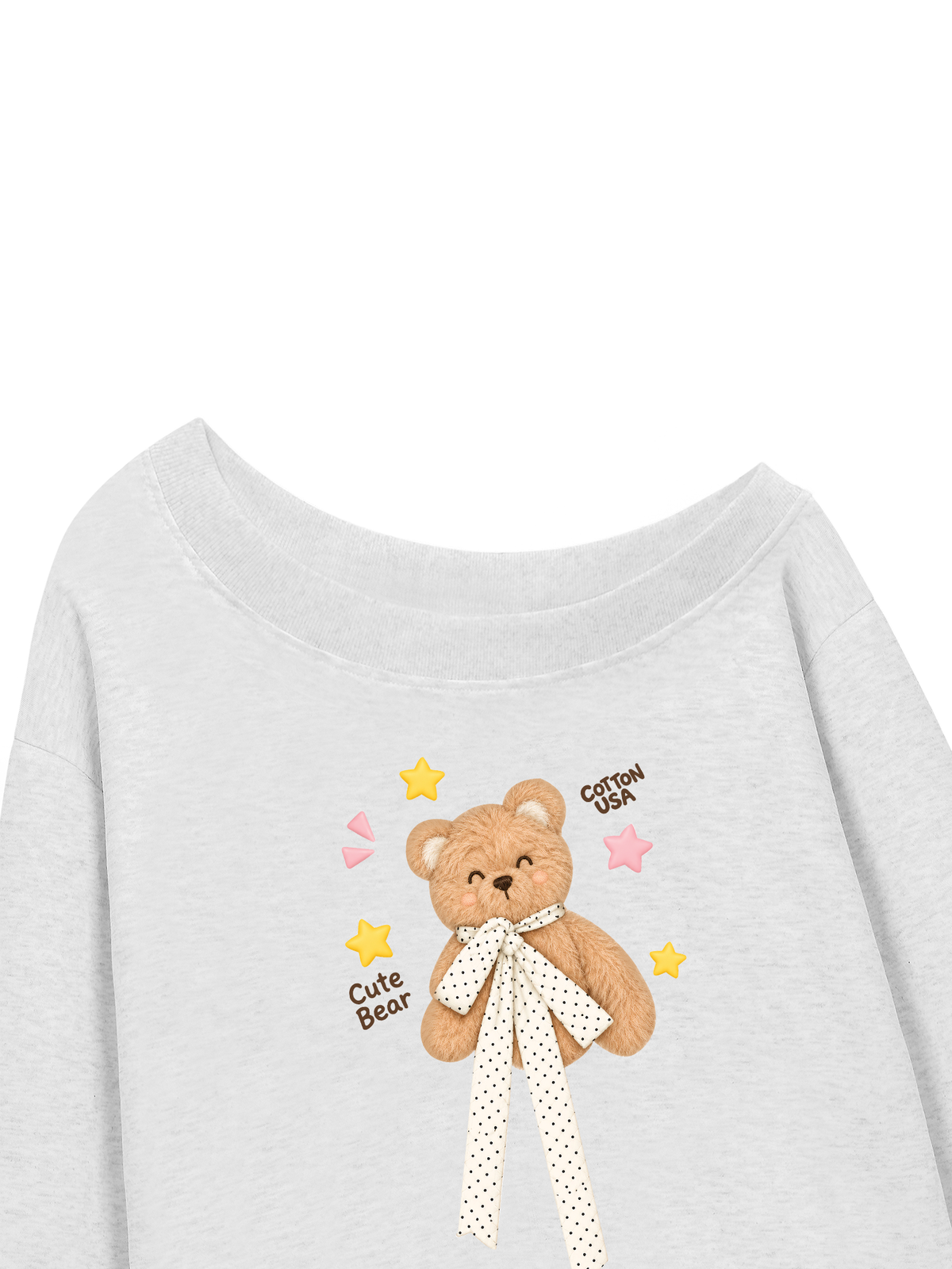 Áo Sweater Lệch Vai Nỉ Hai Da Cute Bear