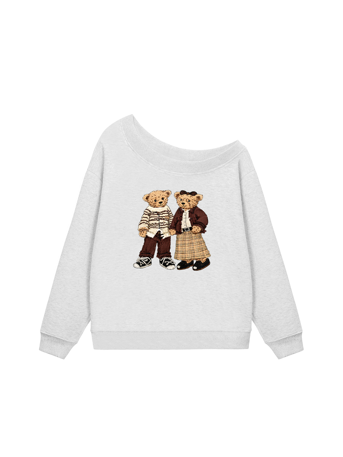 Áo Sweater Lệch Vai Nỉ Hai Da Couple Bear