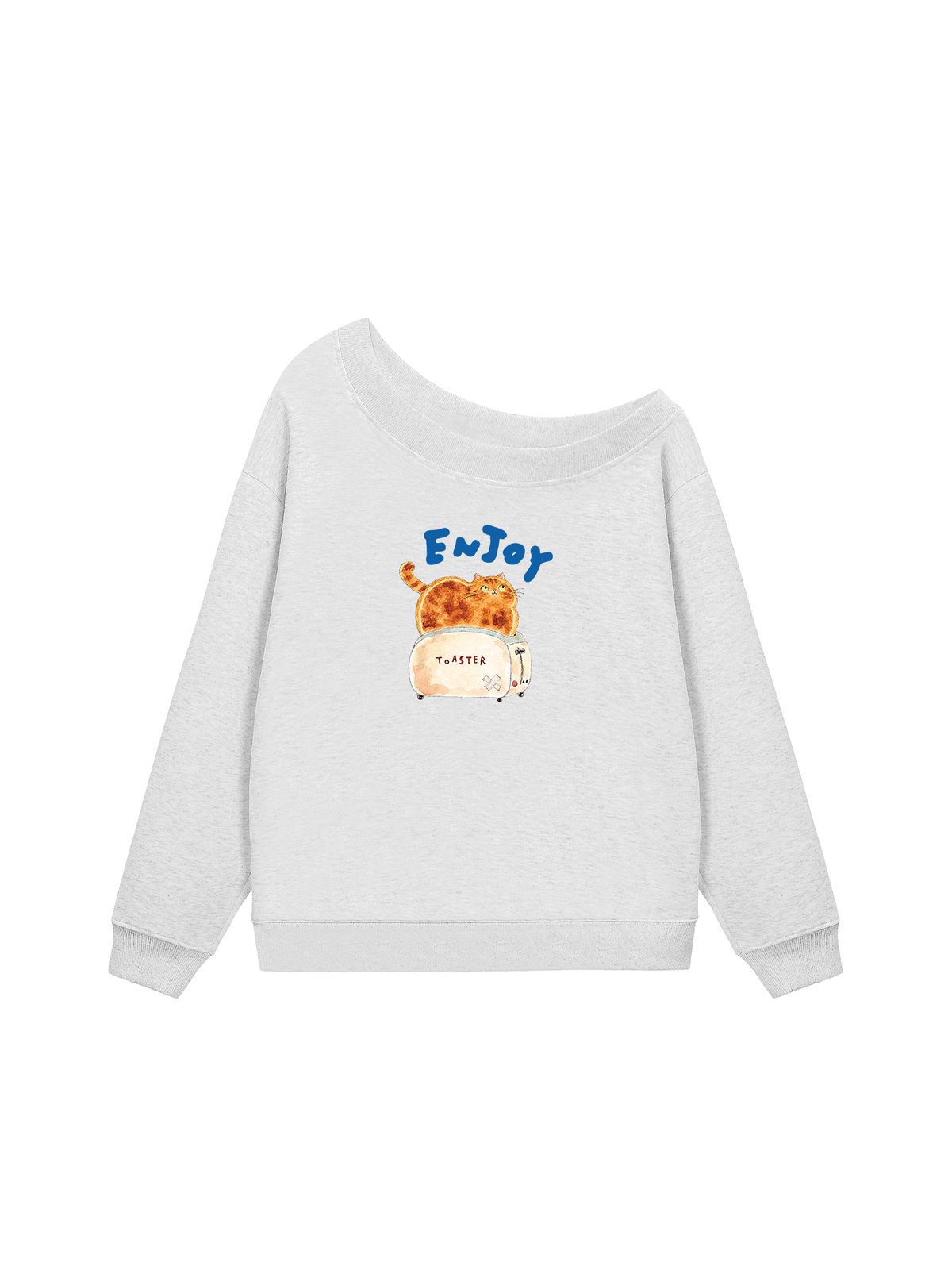Áo Sweater Lệch Vai Nỉ Hai Da Enjoy Cat Toaster