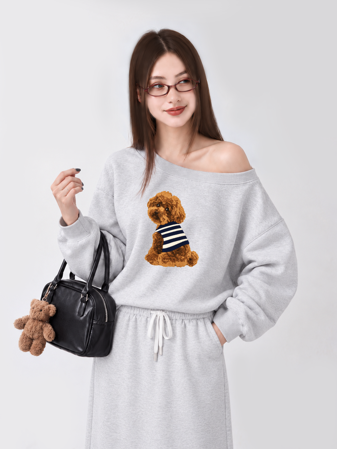 Áo Sweater Lệch Vai Nỉ Hai Da Blush Fawn